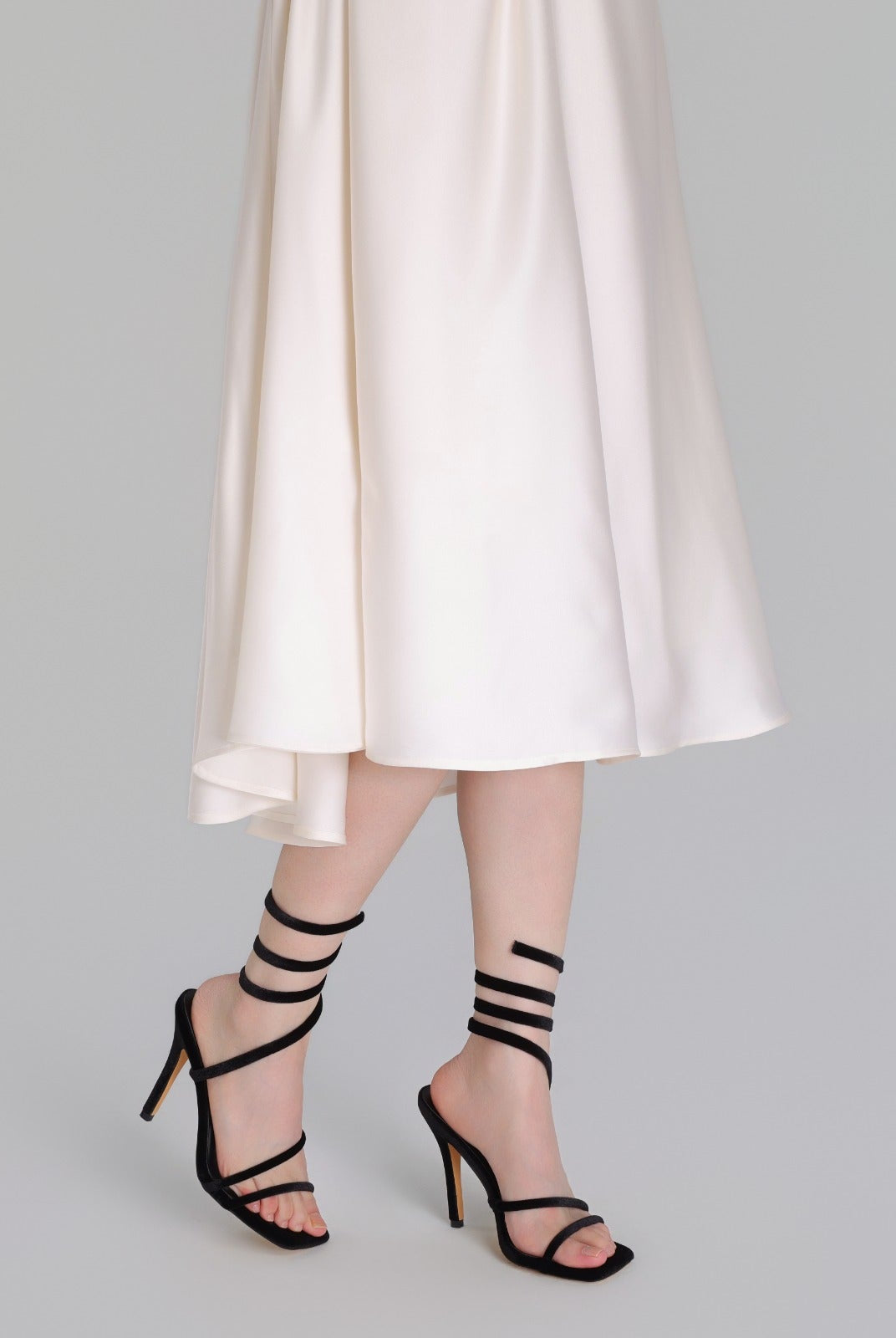 Black Velvet Spiral Strap High Heel Sandals - shopaleena