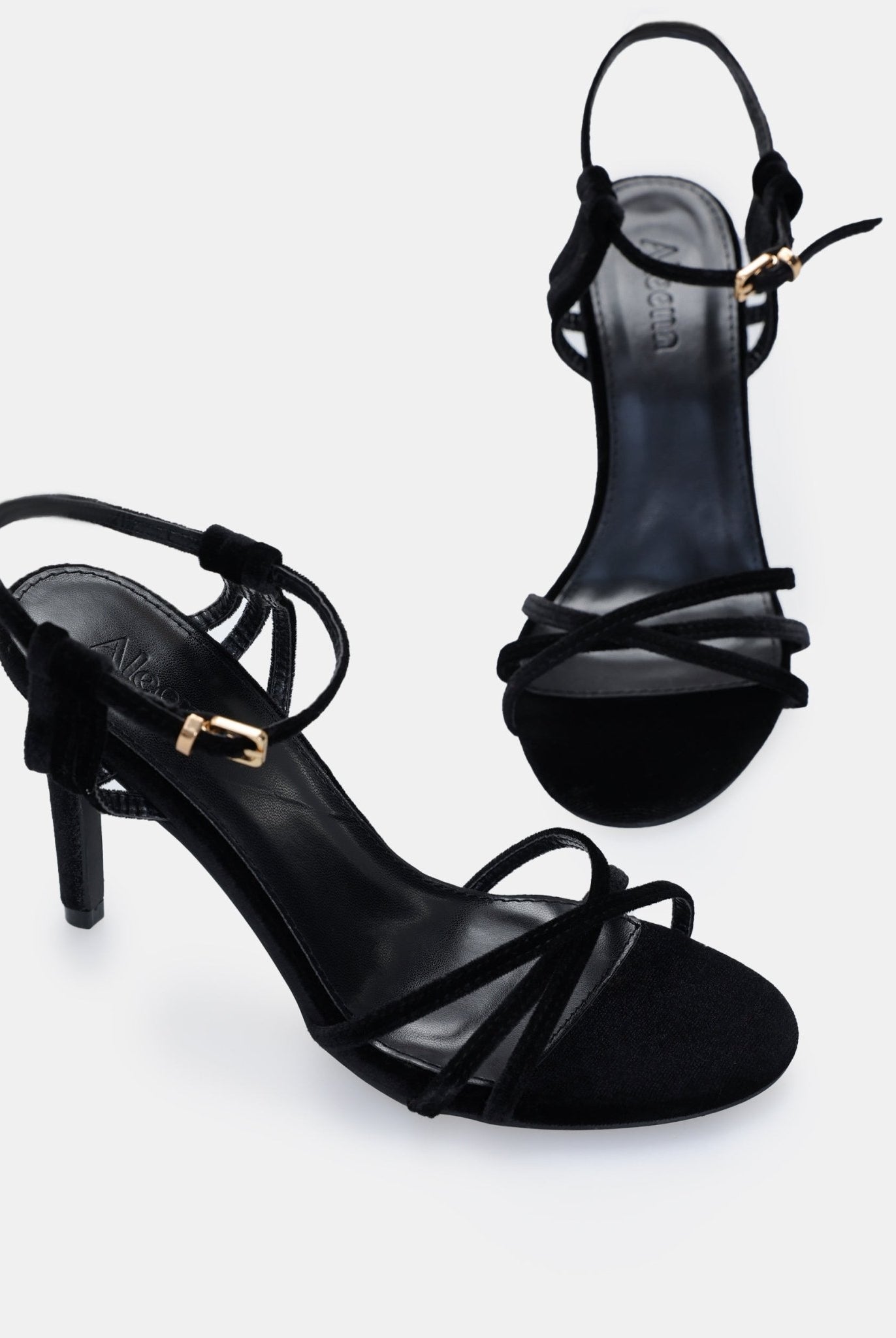 Black Velvet Strappy High Heel Sandals - shopaleena
