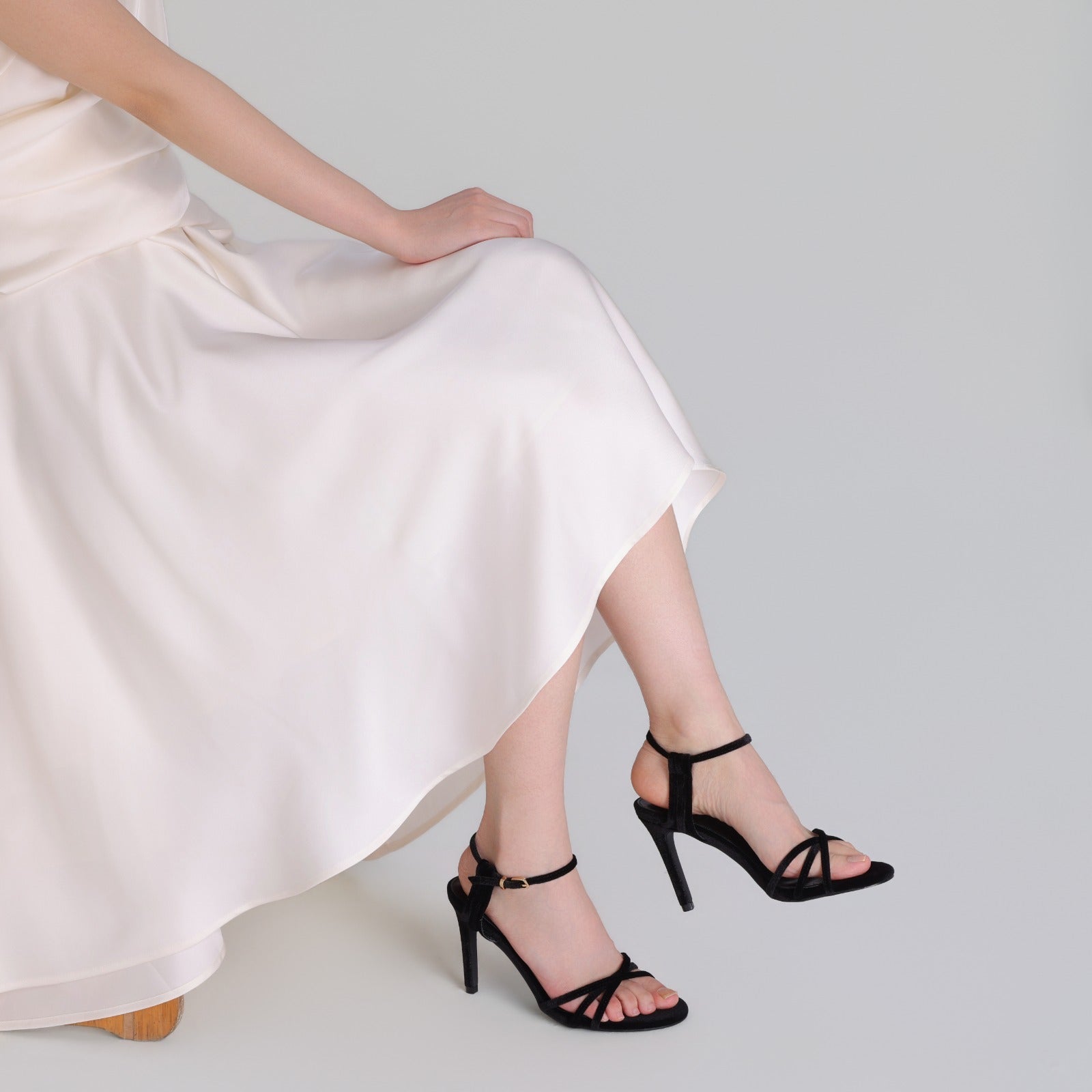 Black Velvet Strappy High Heel Sandals - shopaleena