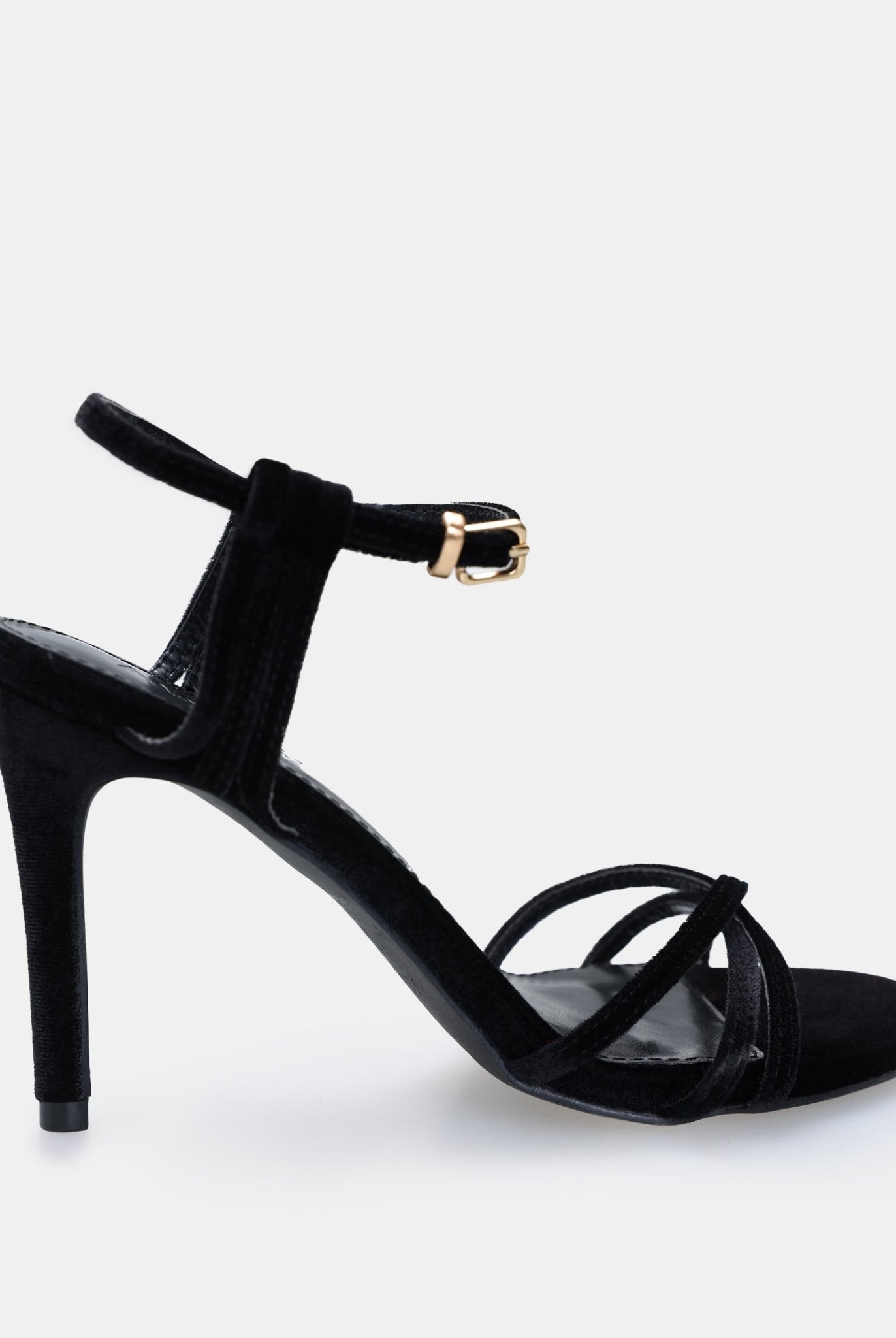 Black Velvet Strappy High Heel Sandals - shopaleena
