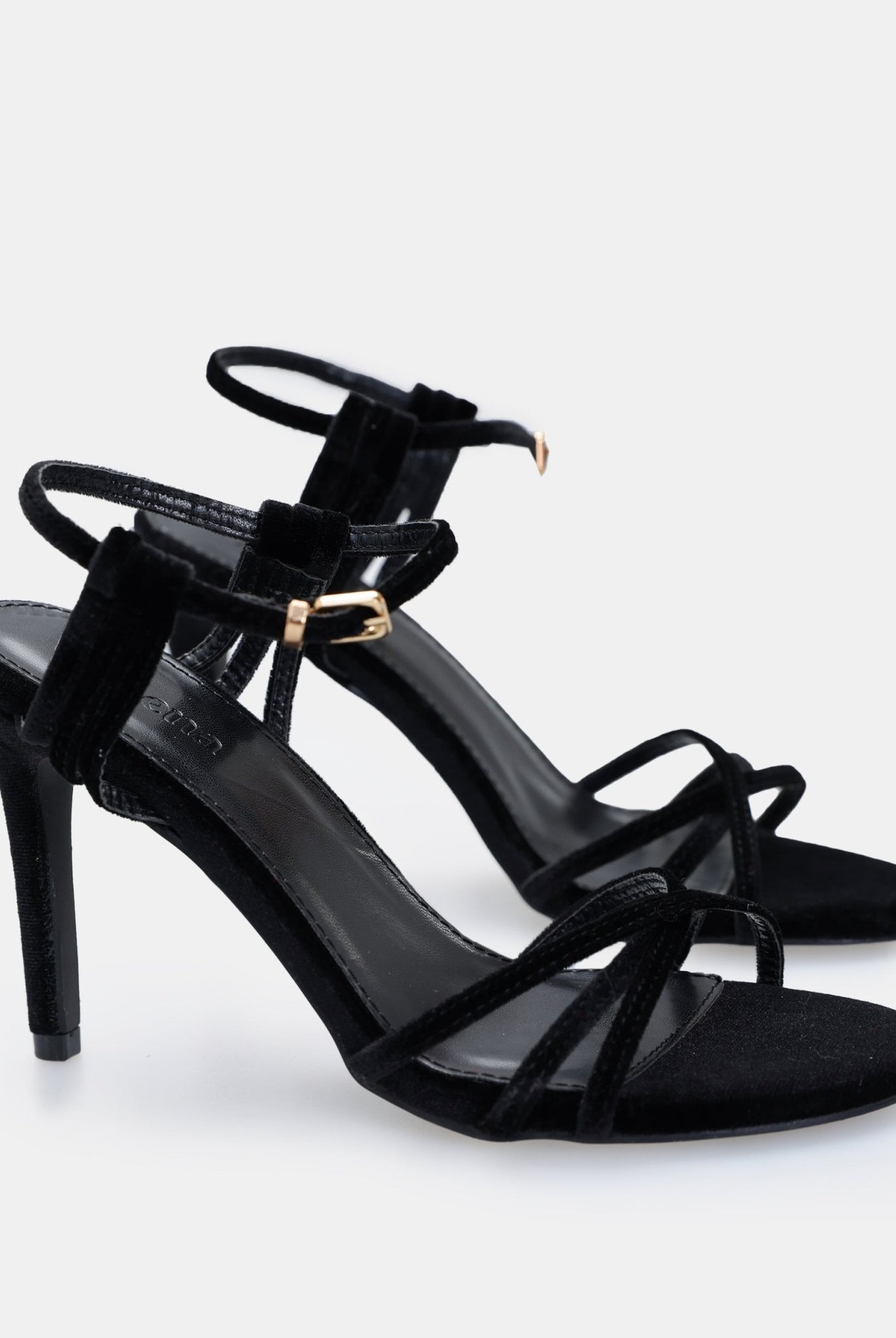Black Velvet Strappy High Heel Sandals - shopaleena