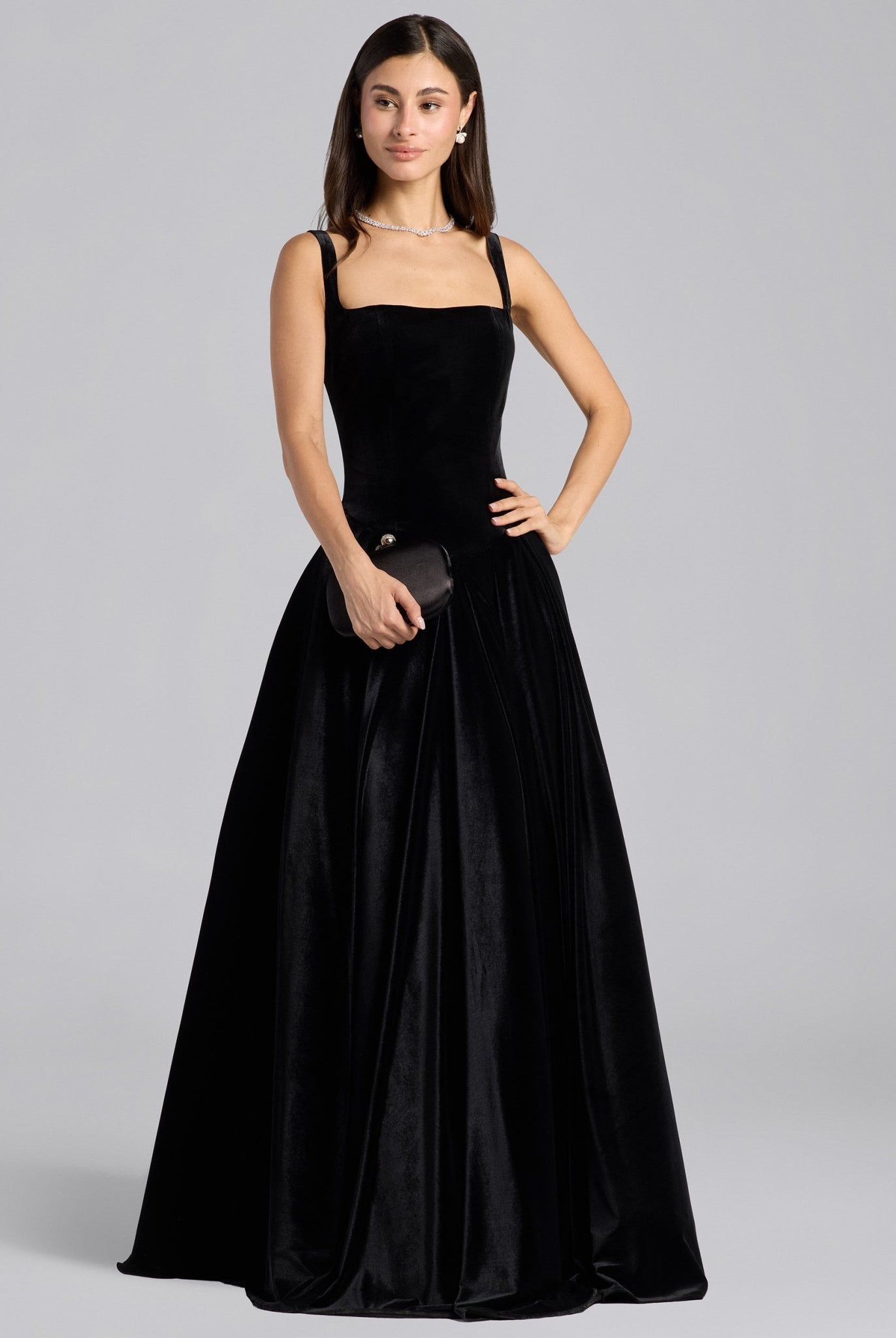 Black Velvet Voluminous Skirt Gown - shopaleena