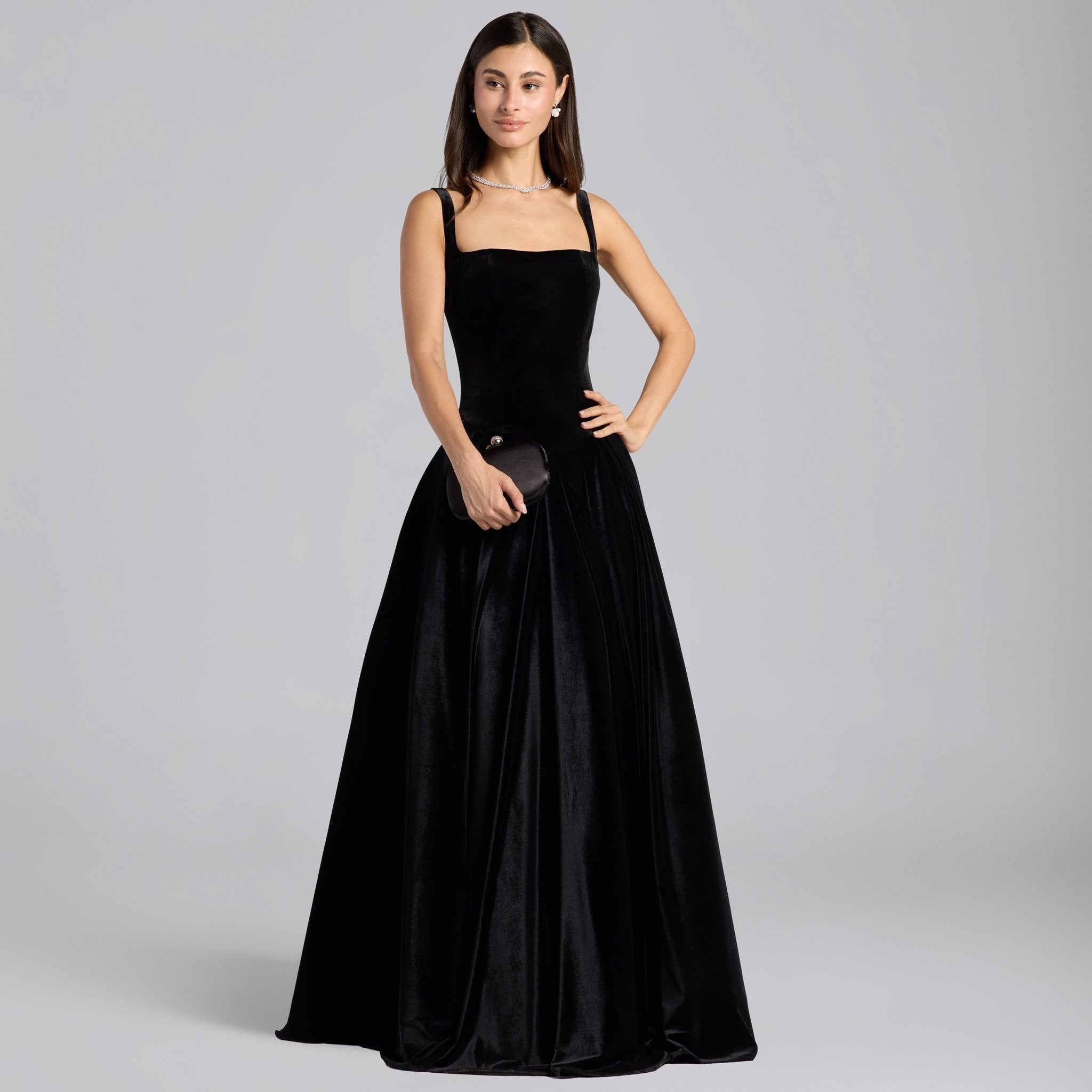 Black Velvet Voluminous Skirt Gown - shopaleena