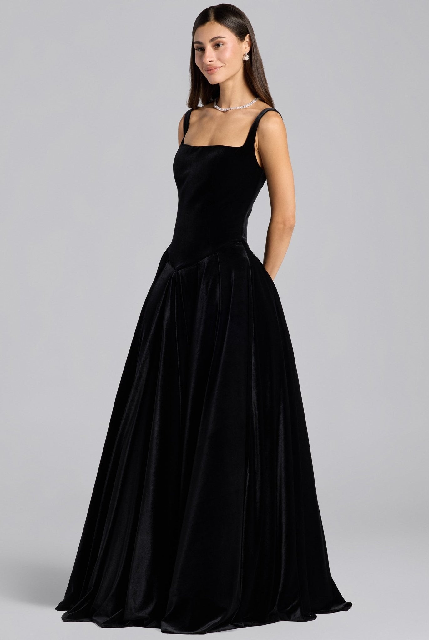 Black Velvet Voluminous Skirt Gown - shopaleena
