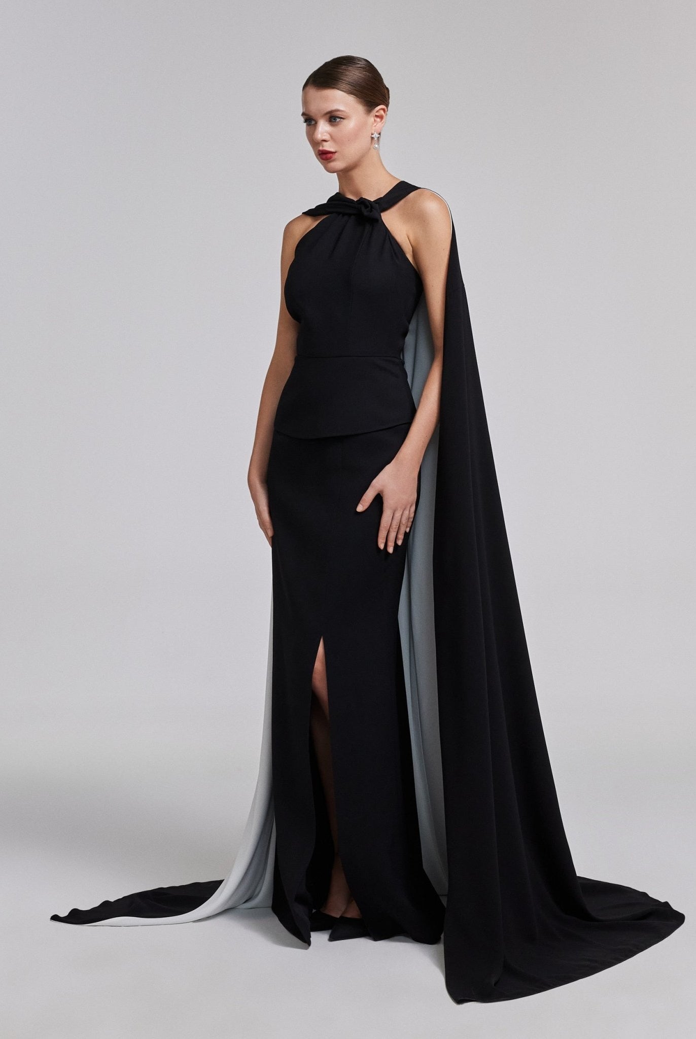 Black & White Cape High - Slit Gown - shopaleena