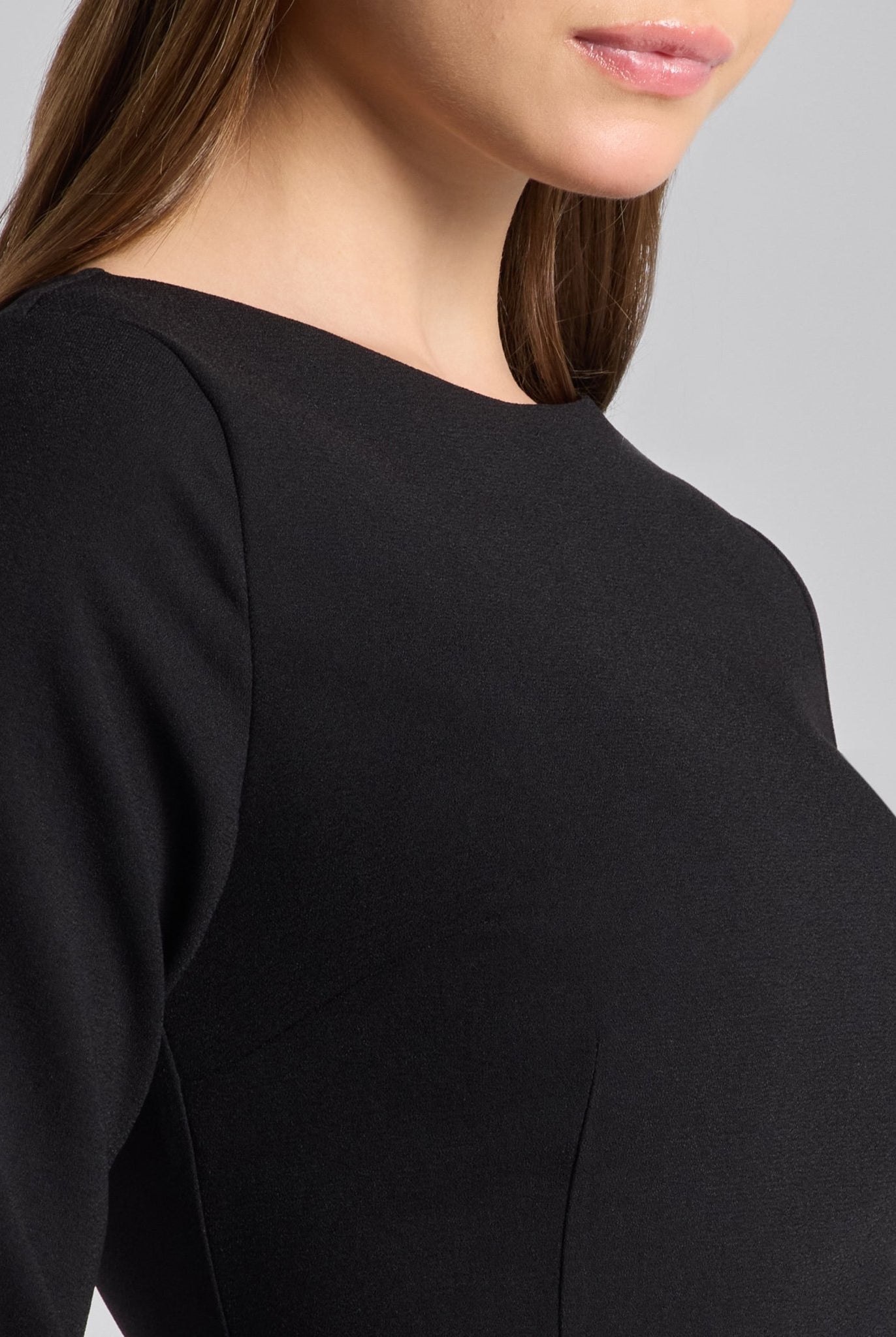 Black & White Crepe and Satin Flared Skirt Midi Dress - shopaleena