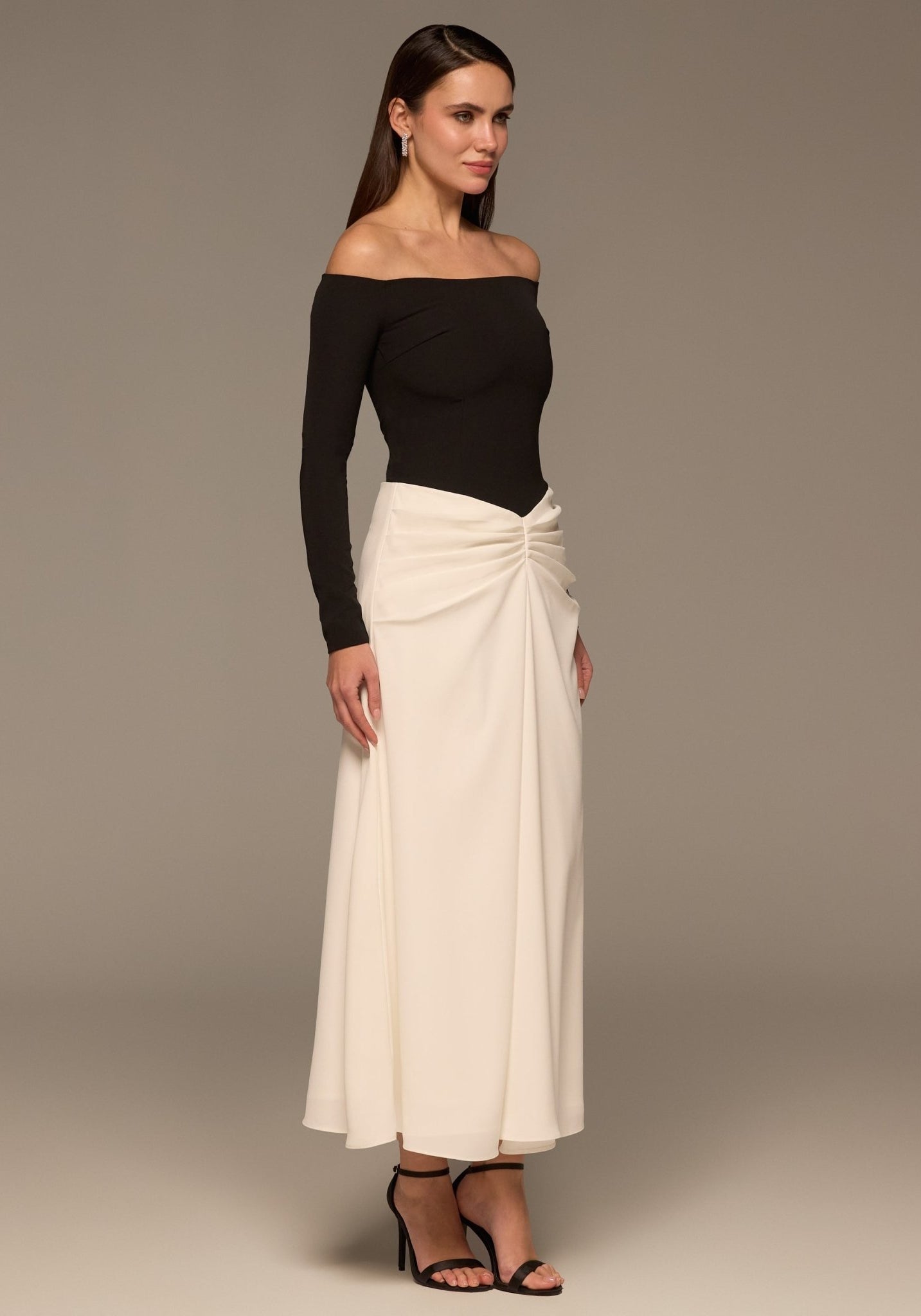 Black & White Crepe Chiffon Draped Maxi - shopaleena