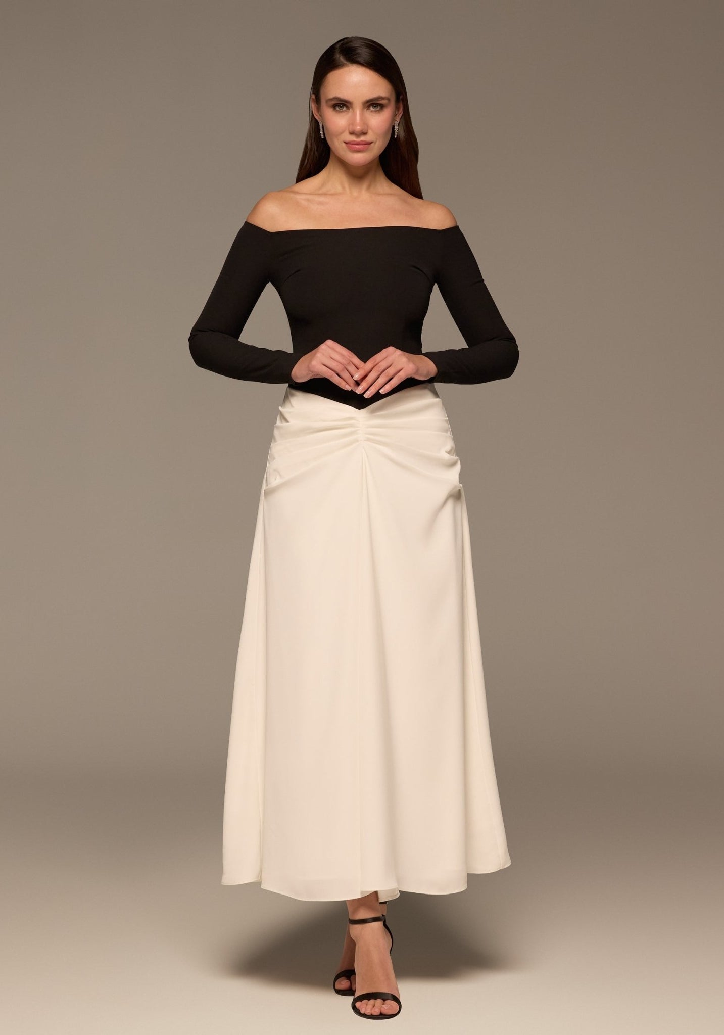Black & White Crepe Chiffon Draped Maxi - shopaleena