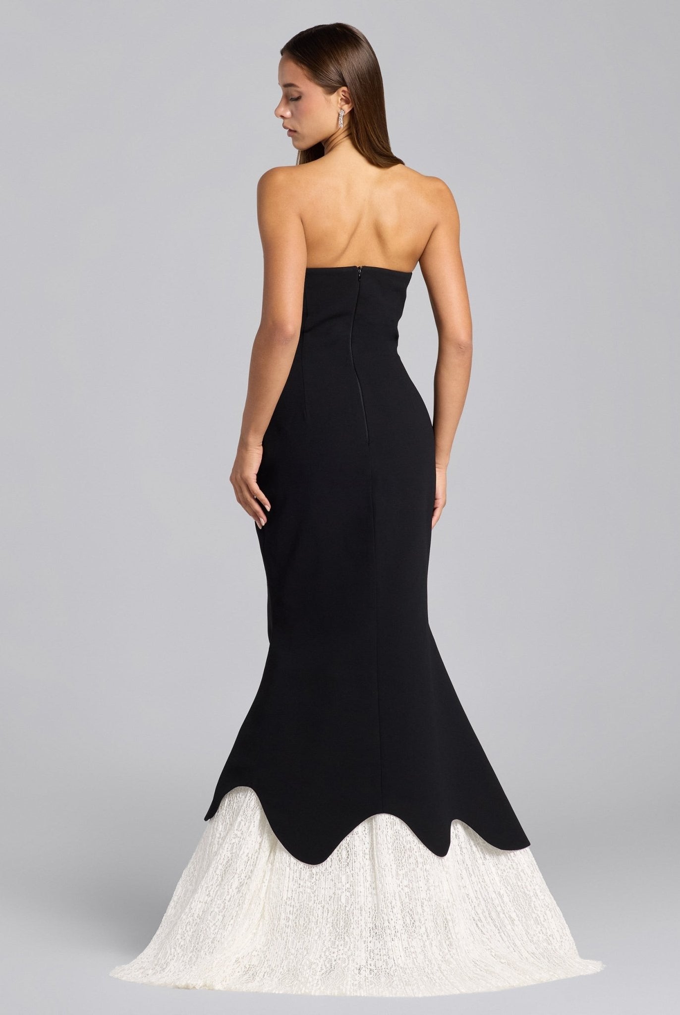 Black & White Crepe - Lace Mermaid Gown - shopaleena