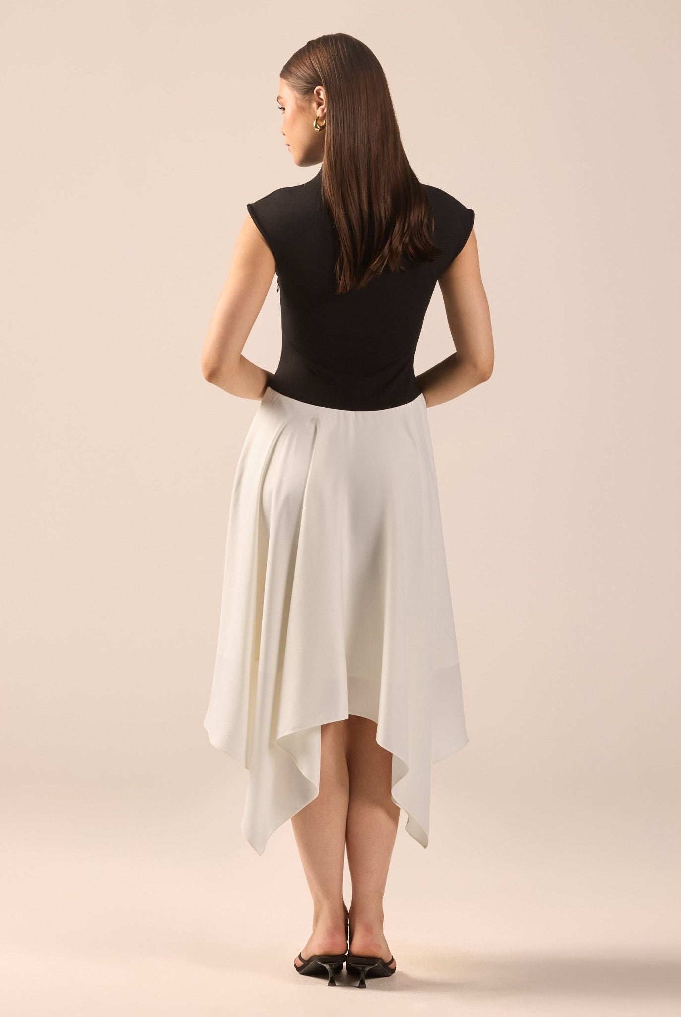 Black & White Crepe-Satin Midi Dress - shopaleena