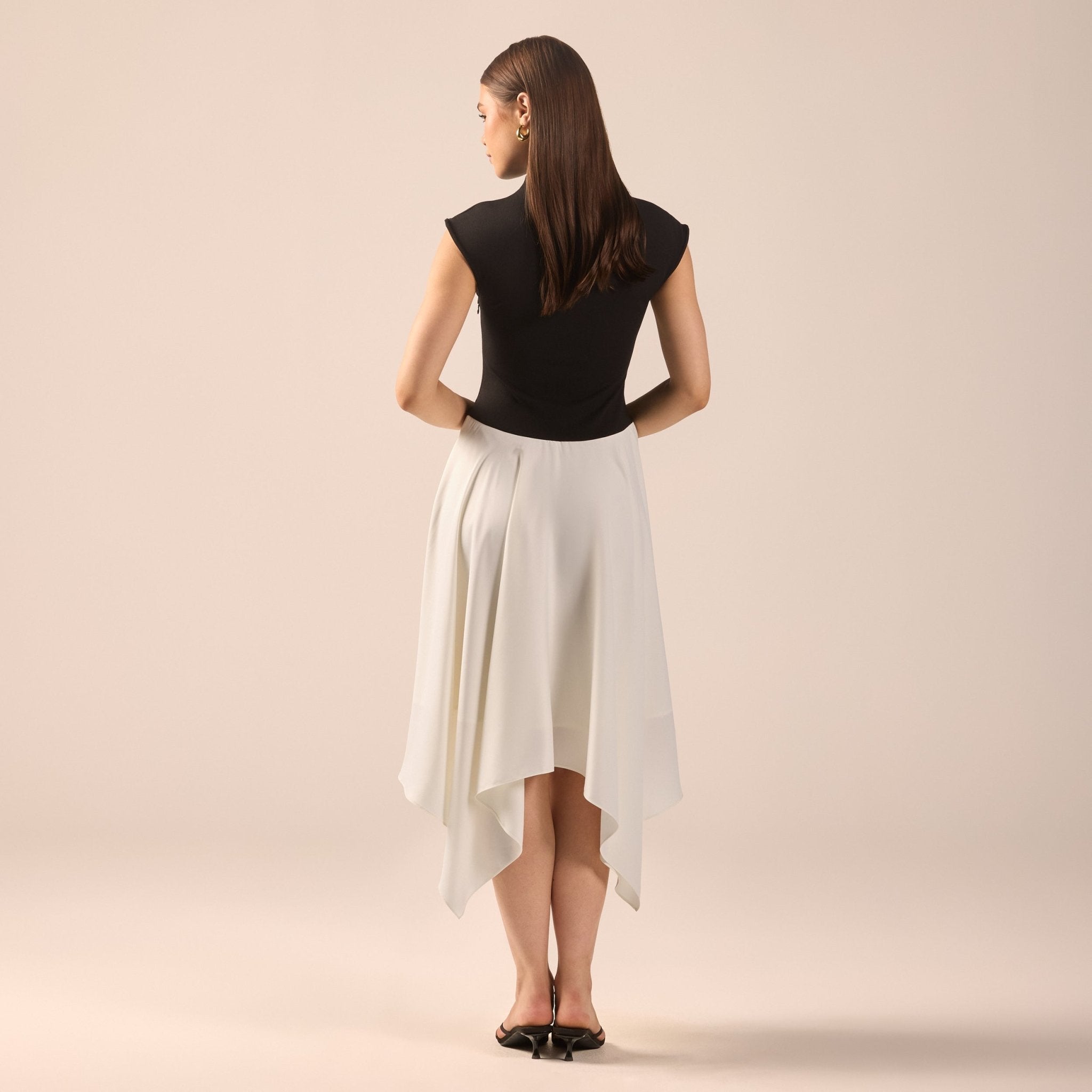 Black & White Crepe-Satin Midi Dress - shopaleena