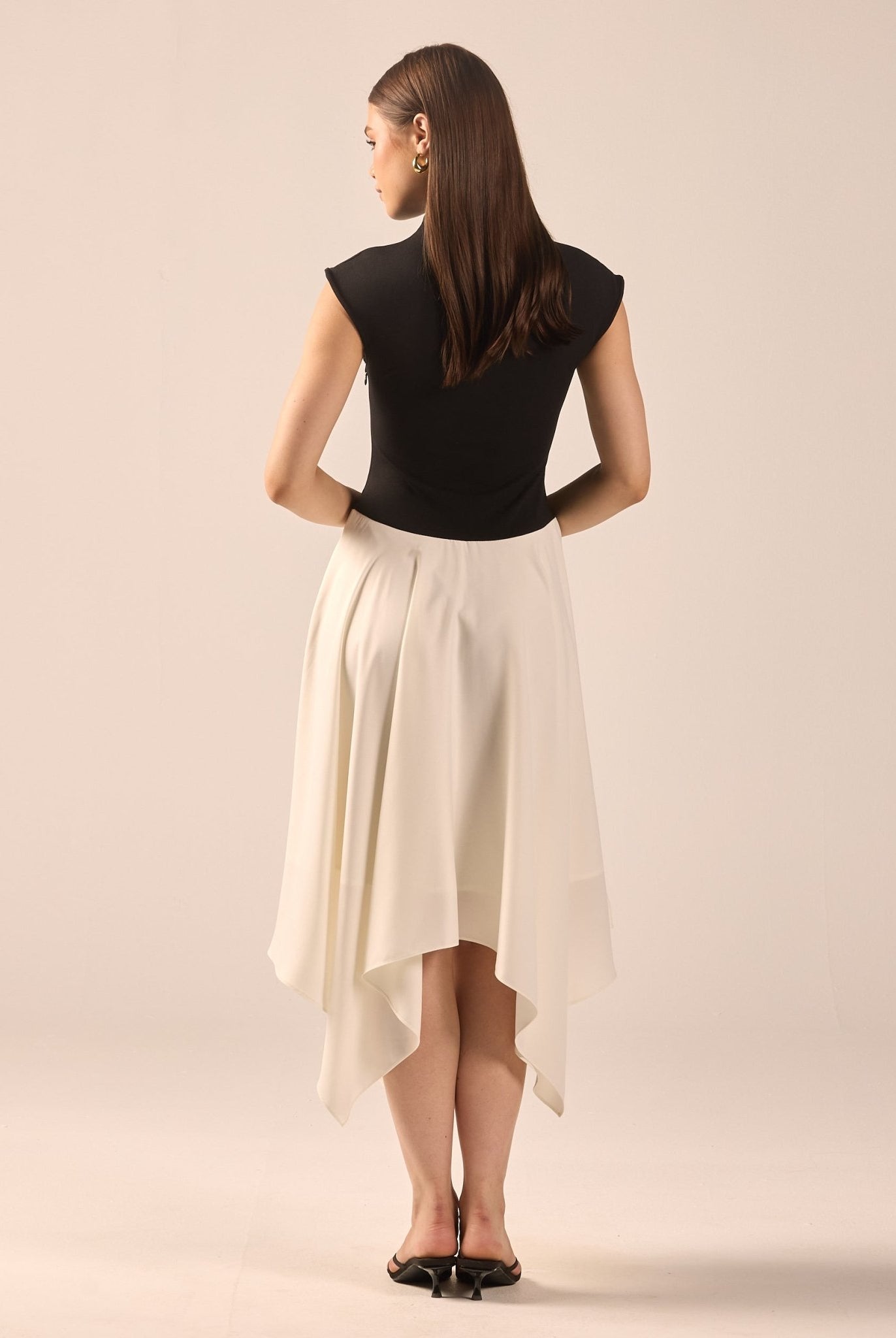 Black & White Crepe-Satin Midi Dress - shopaleena