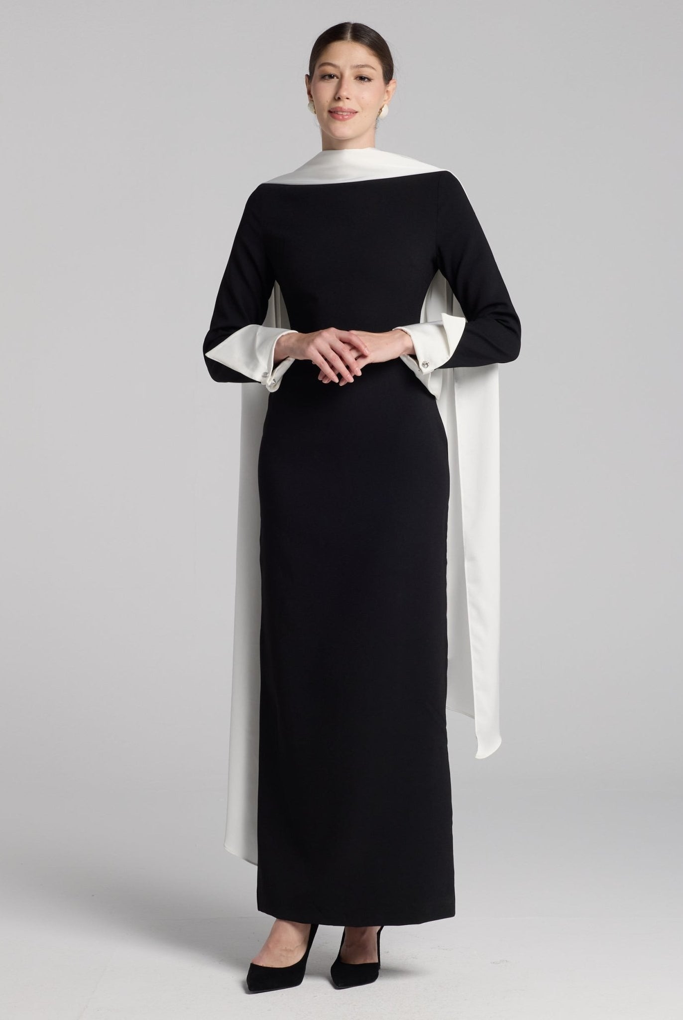 Black & White Draped Crepe Dress - shopaleena