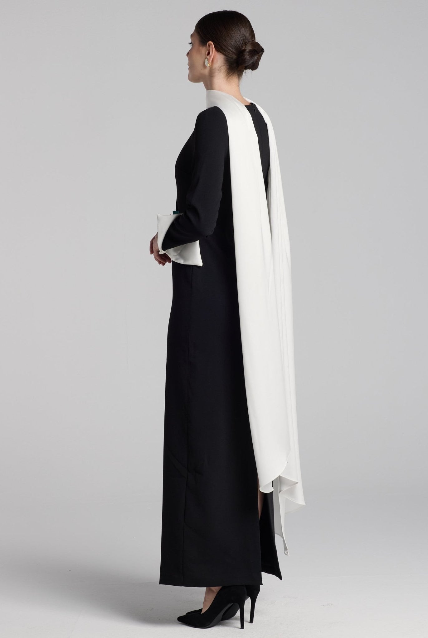 Black & White Draped Crepe Dress - shopaleena