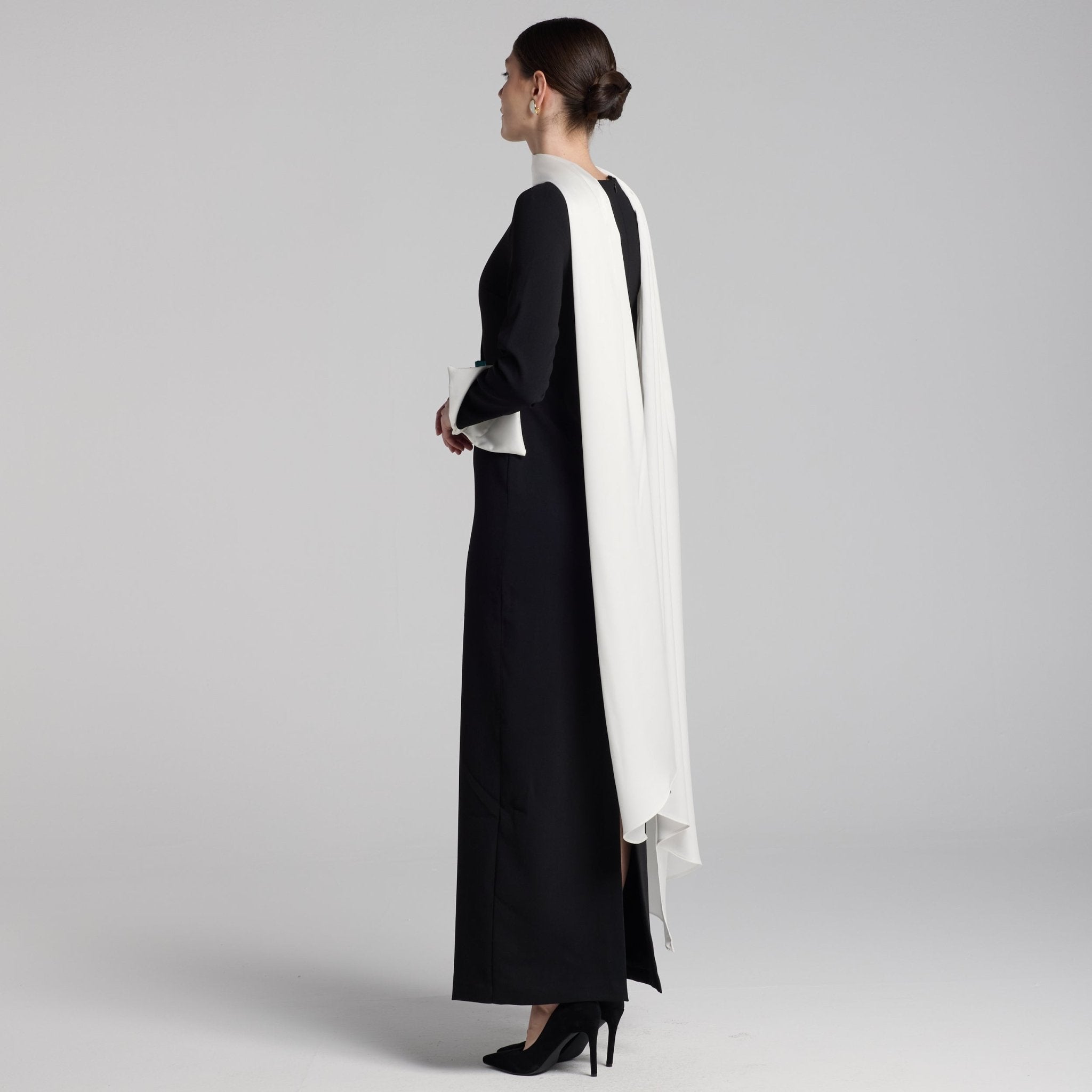 Black & White Draped Crepe Dress - shopaleena