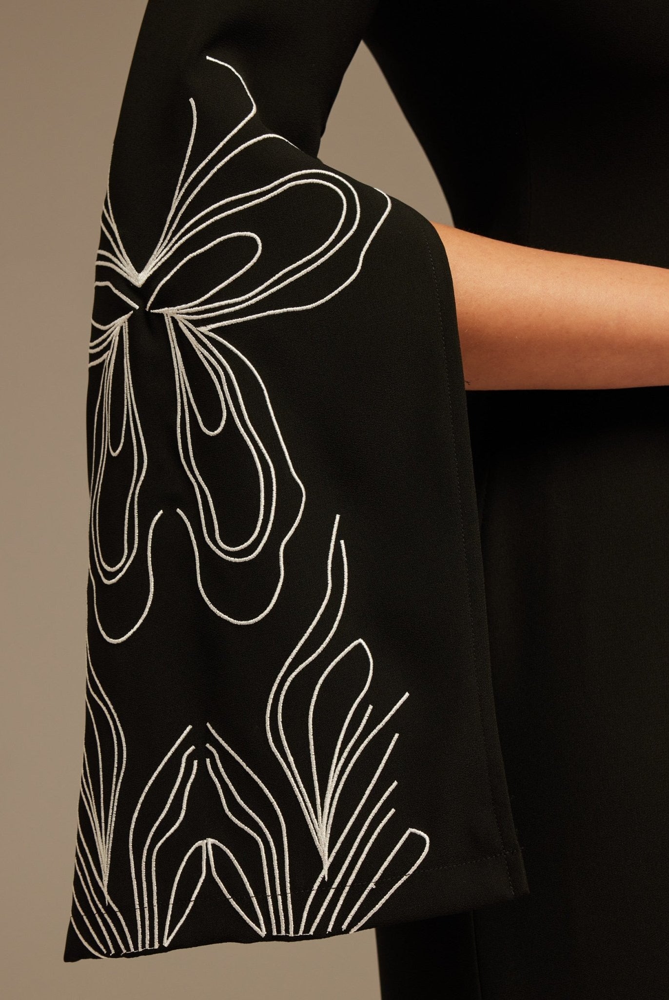 Black & White Embroidered Sleeve Maxi Dress - shopaleena