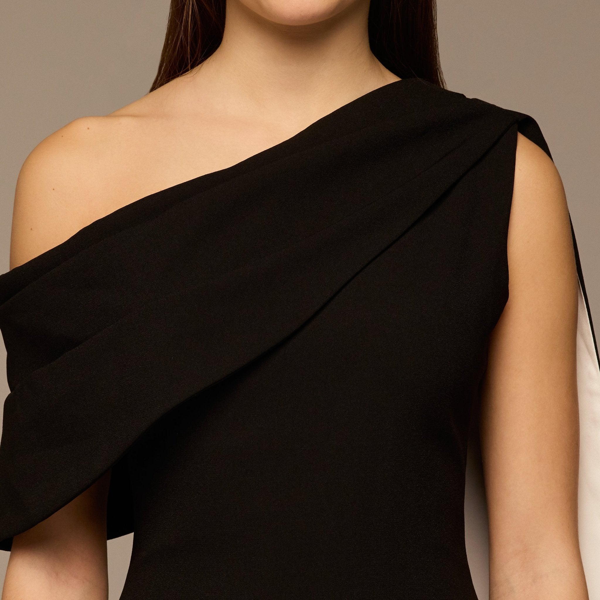 Black & White One - Shoulder Crepe and Satin Dress - shopaleena