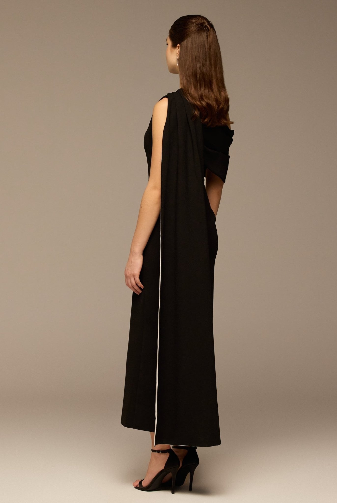 Black & White One - Shoulder Crepe and Satin Dress - shopaleena