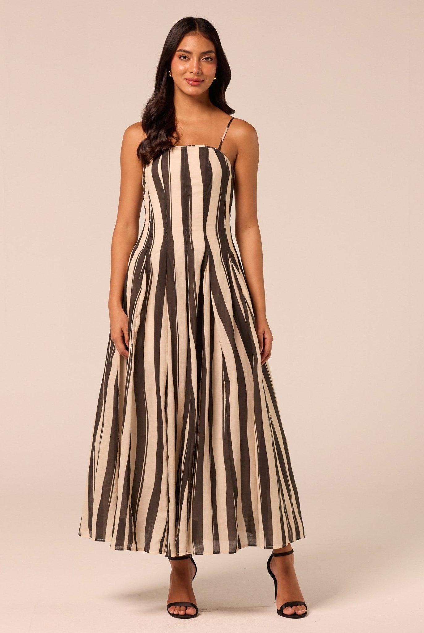 Black & White Striped Cotton Dress - shopaleena