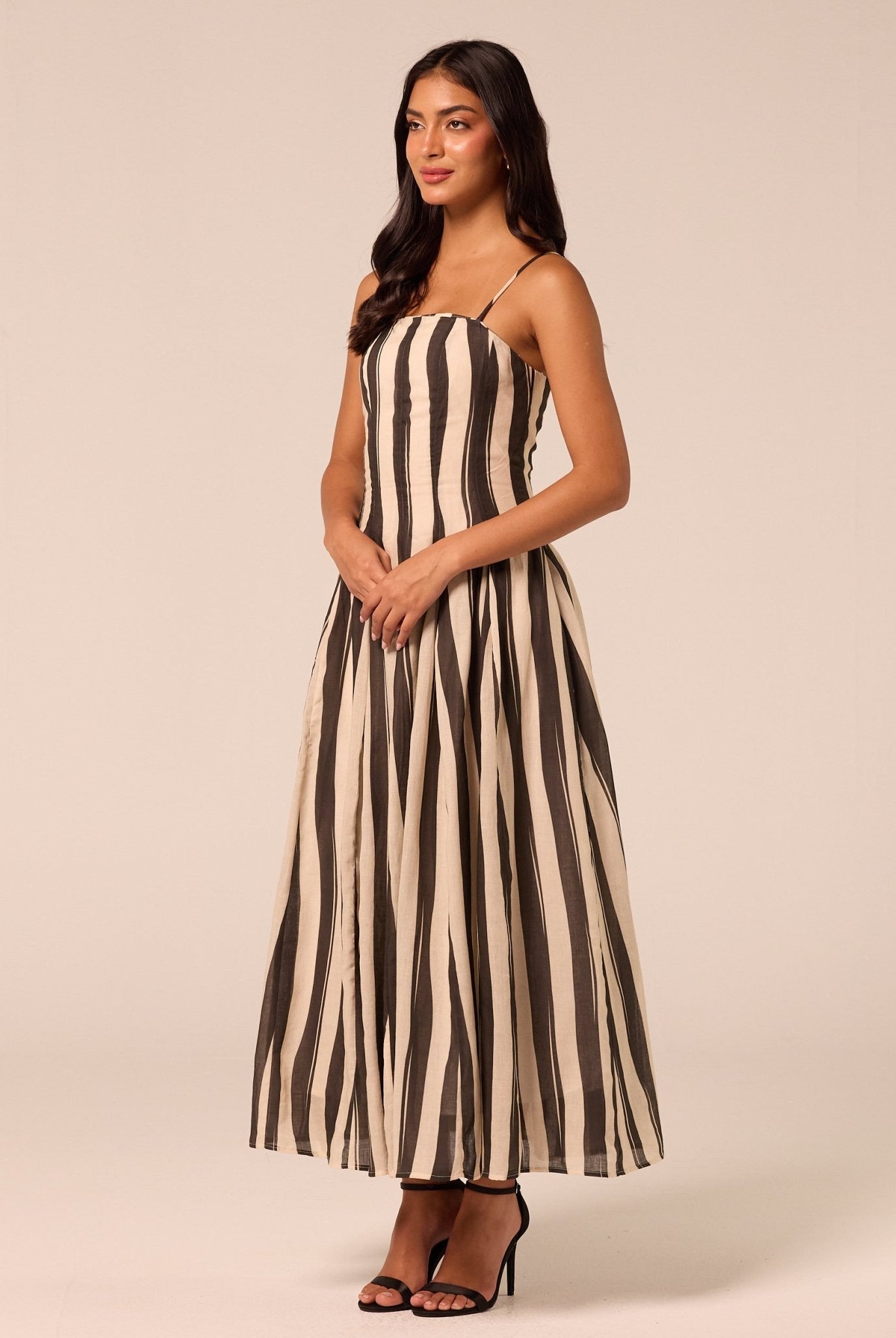 Black & White Striped Cotton Dress - shopaleena
