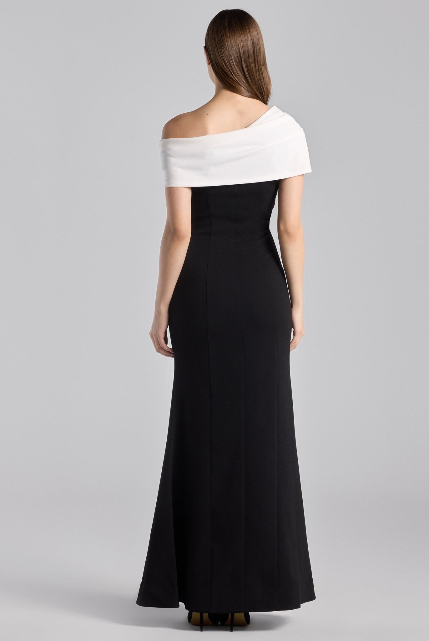 Black & White Two - Tone Off - Shoulder Crepe Maxi Dress - shopaleena