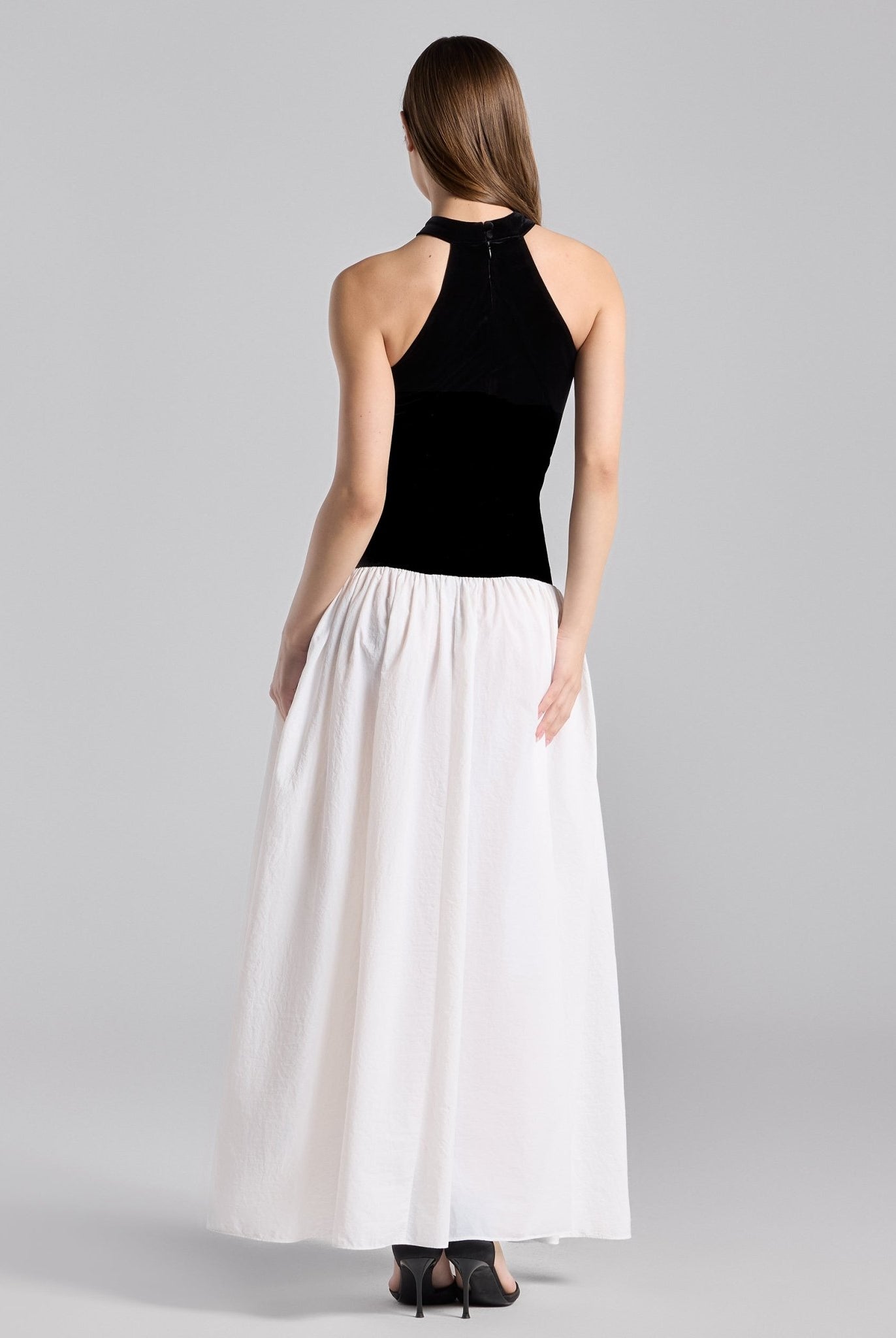 Black & White Velvet - Taffeta Halter Dress - shopaleena