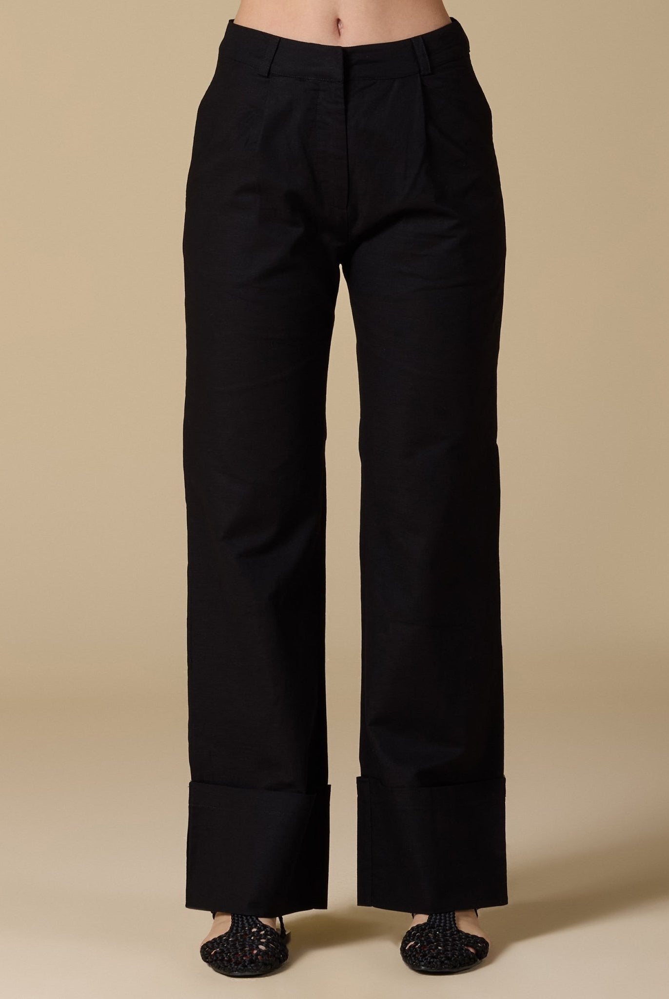 Black Wide leg linen pants - shopaleena