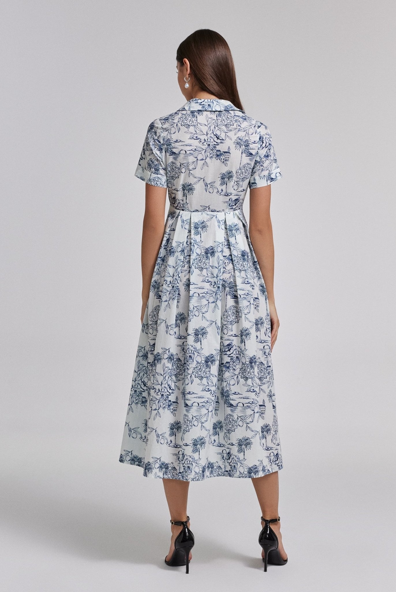 Blue and White Printed Cotton Midi Dress - shopaleena