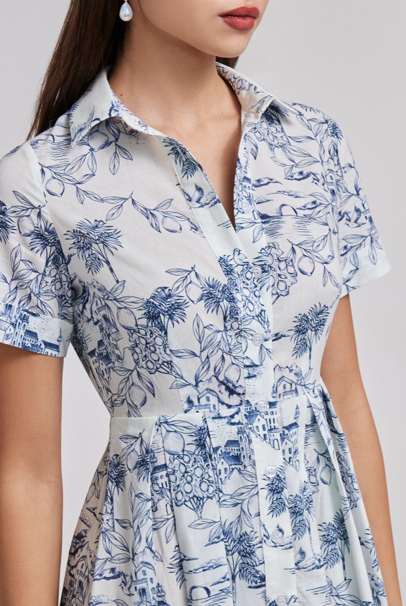 Blue and White Printed Cotton Midi Dress - shopaleena