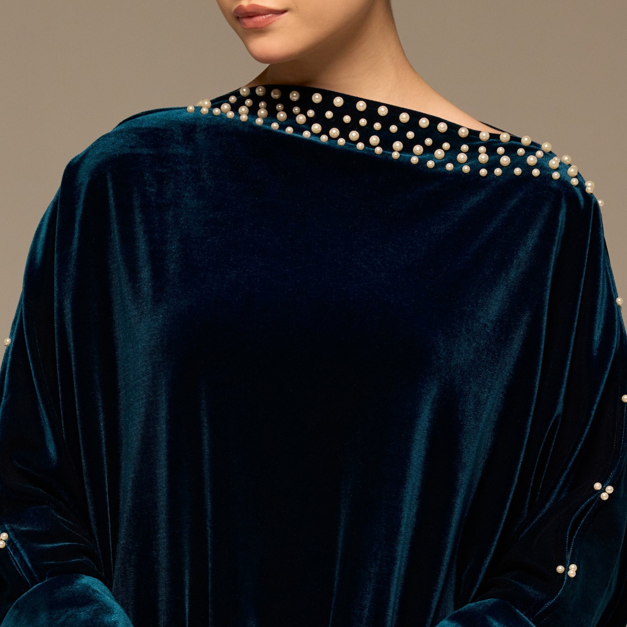 Blue Asymmetric Long Sleeve Velvet Maxi Dress - shopaleena