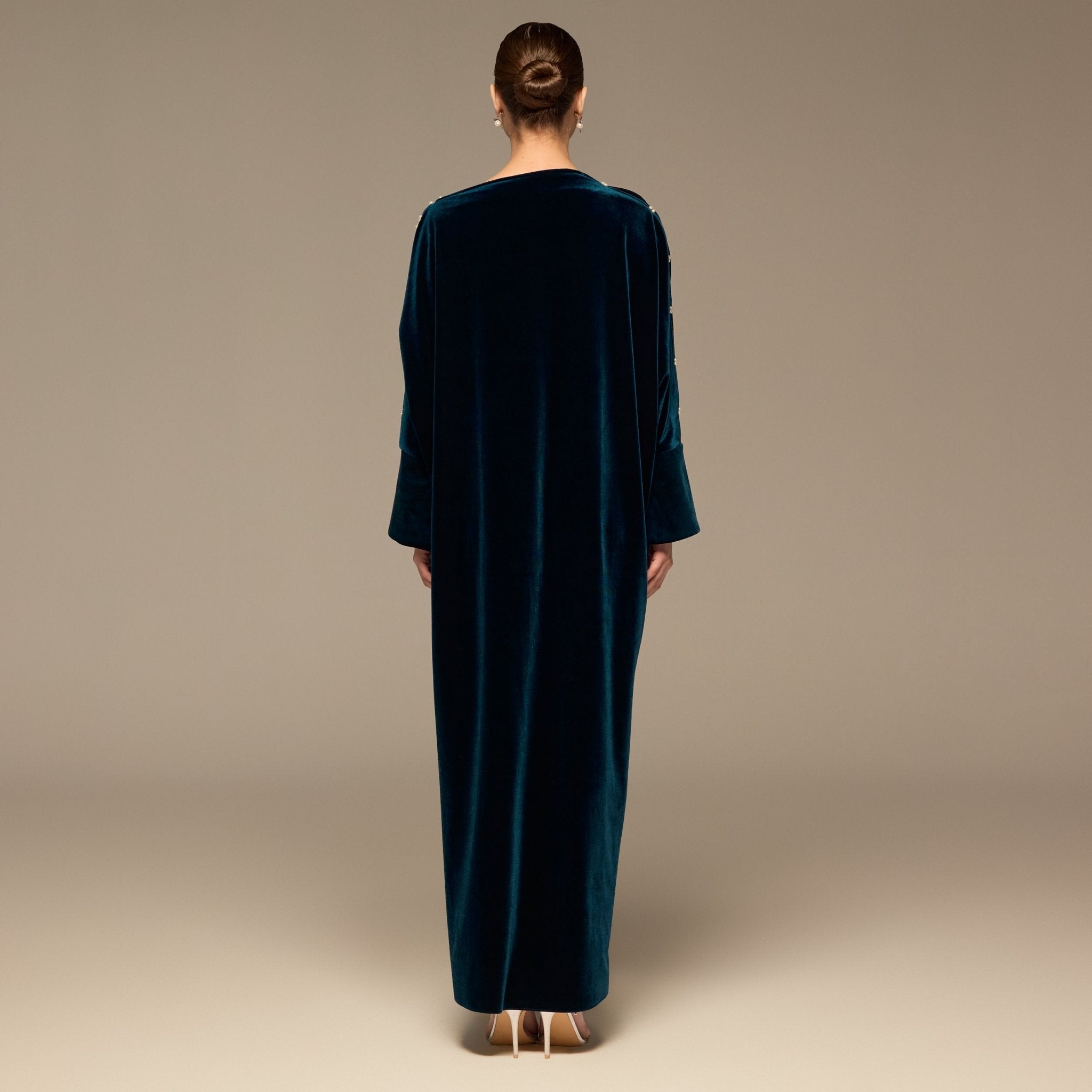 Blue Asymmetric Long Sleeve Velvet Maxi Dress - shopaleena