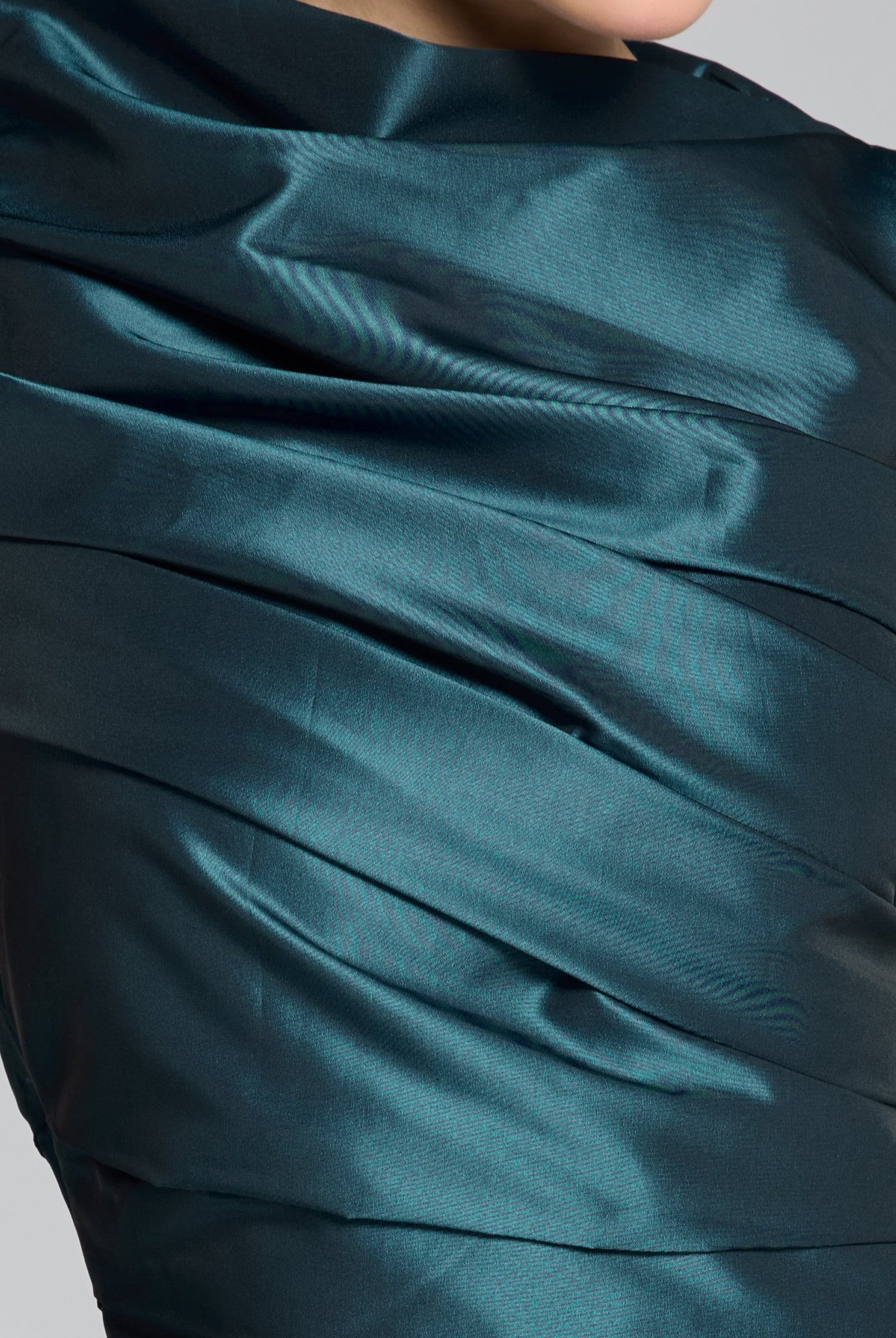 Blue Draped Taffeta Fishtail Gown - shopaleena