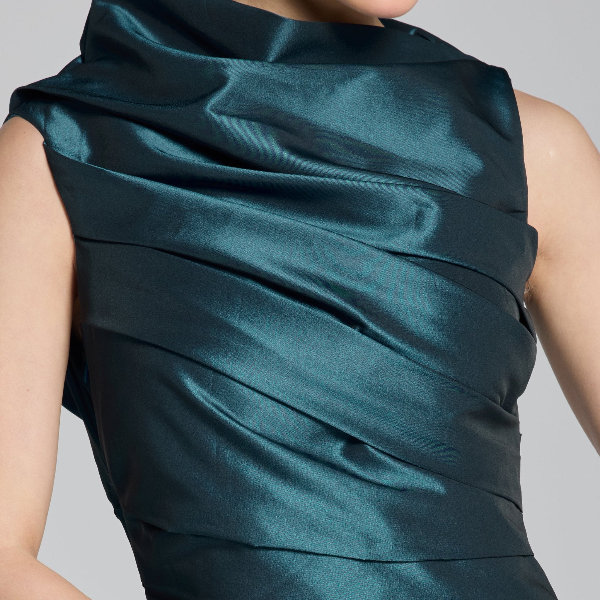 Blue Draped Taffeta Fishtail Gown - shopaleena