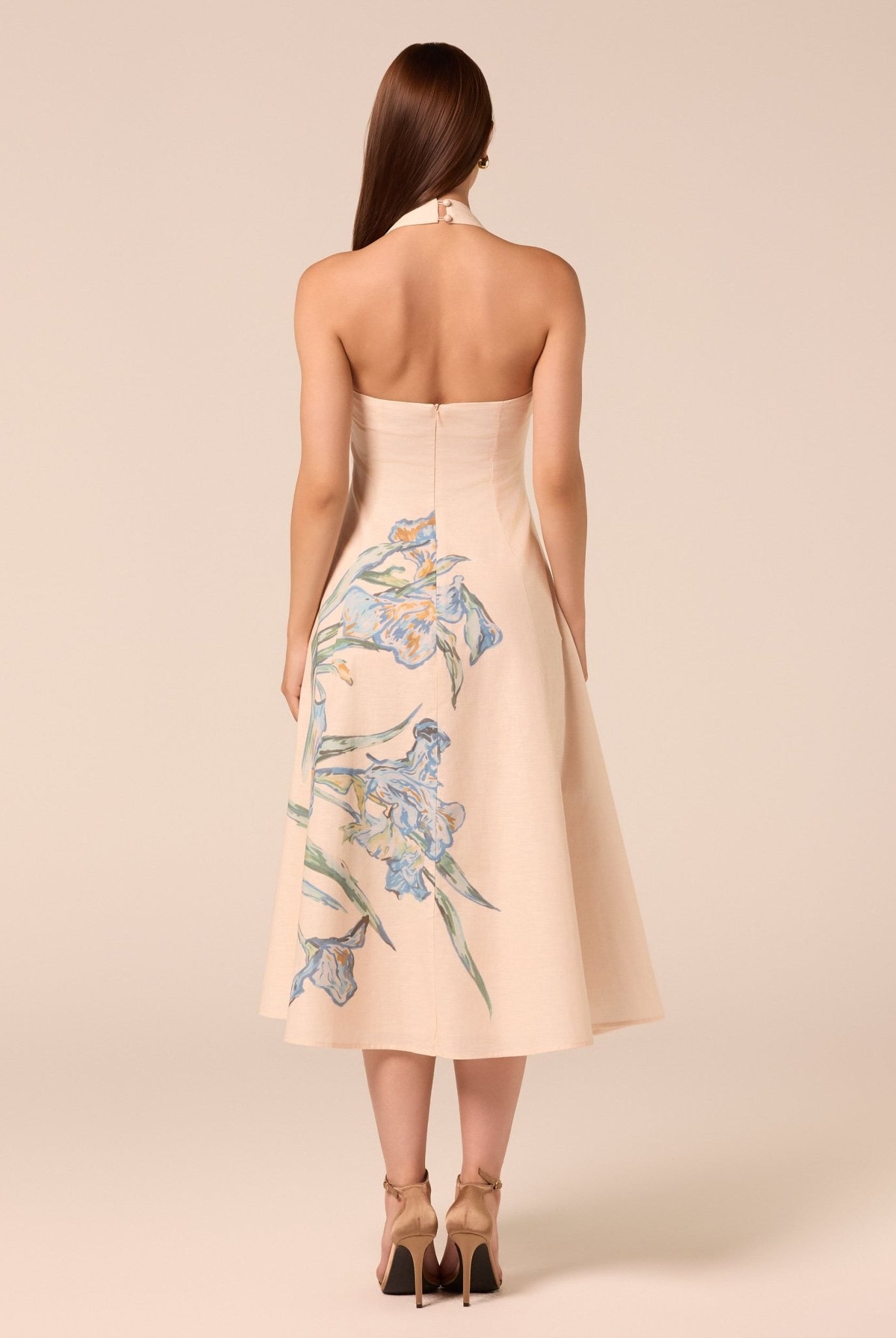 Blue Floral Print Linen Blend Dress - shopaleena