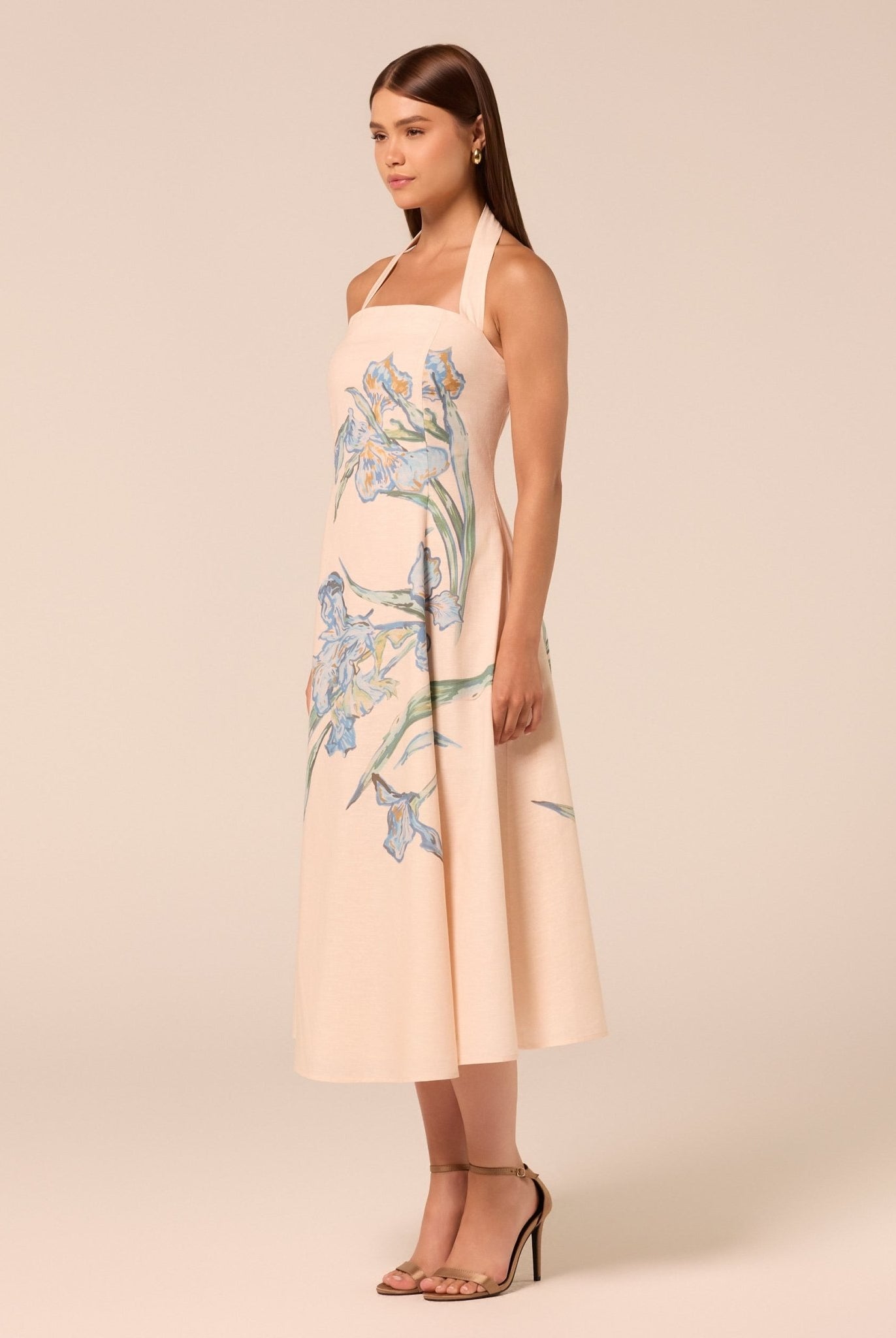 Blue Floral Print Linen Blend Dress - shopaleena