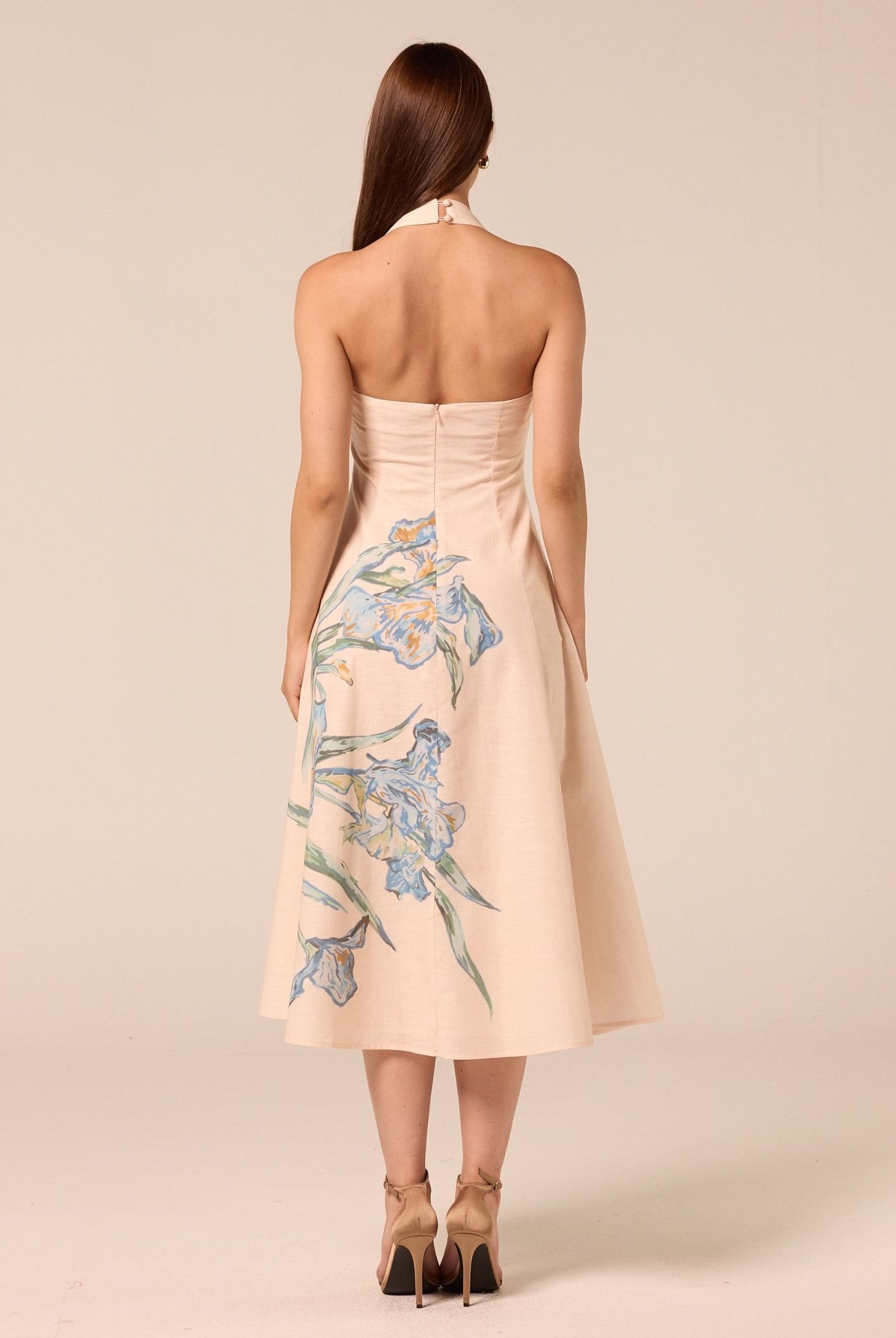 Blue Floral Print Linen Blend Dress - shopaleena