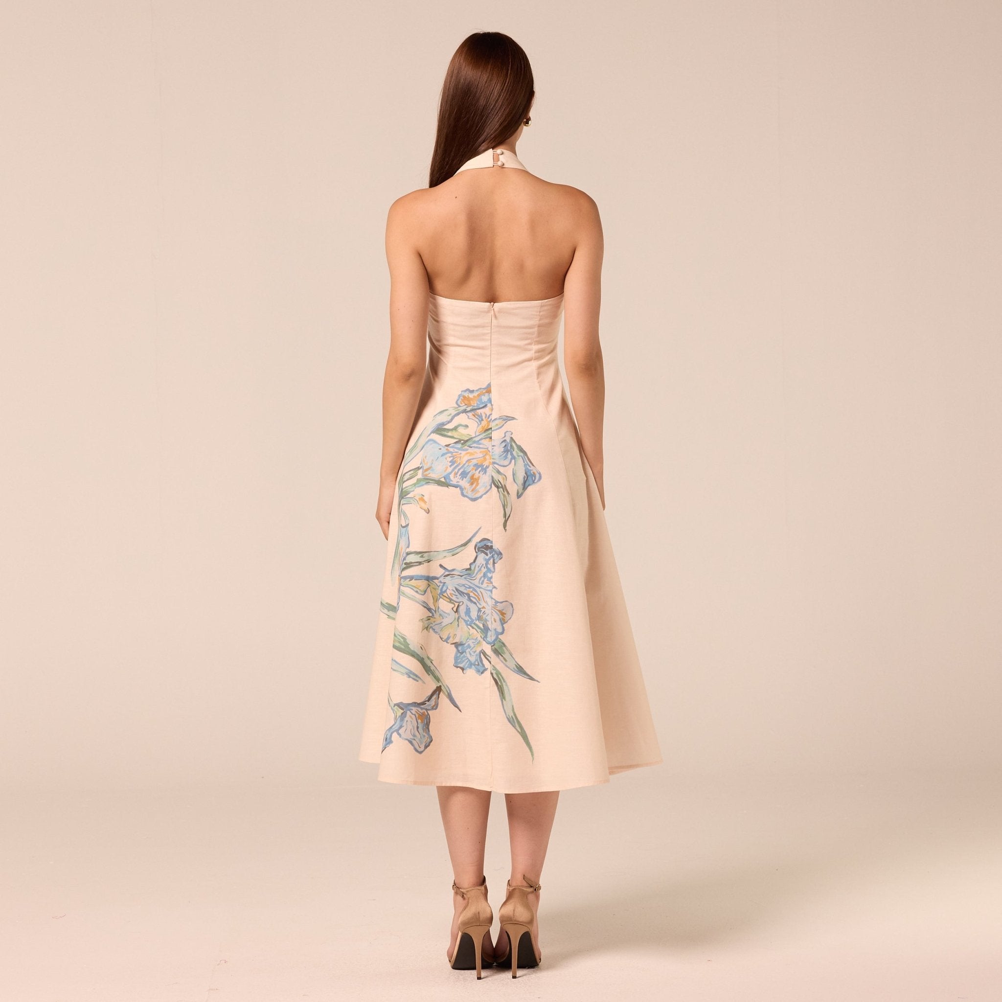 Blue Floral Print Linen Blend Dress - shopaleena
