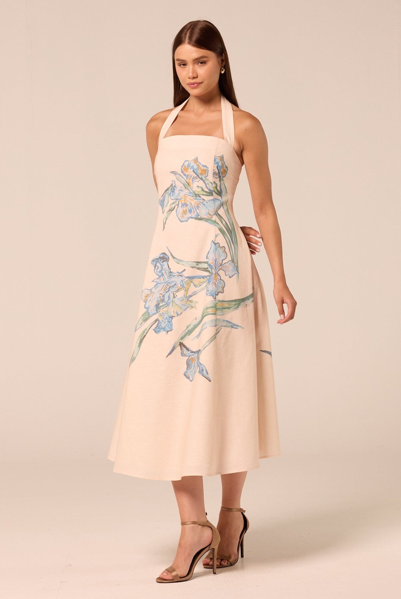 Blue Floral Print Linen Blend Dress - shopaleena
