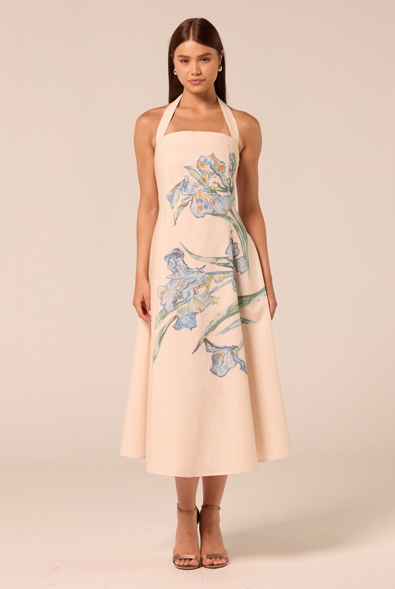 Blue Floral Print Linen Blend Dress - shopaleena