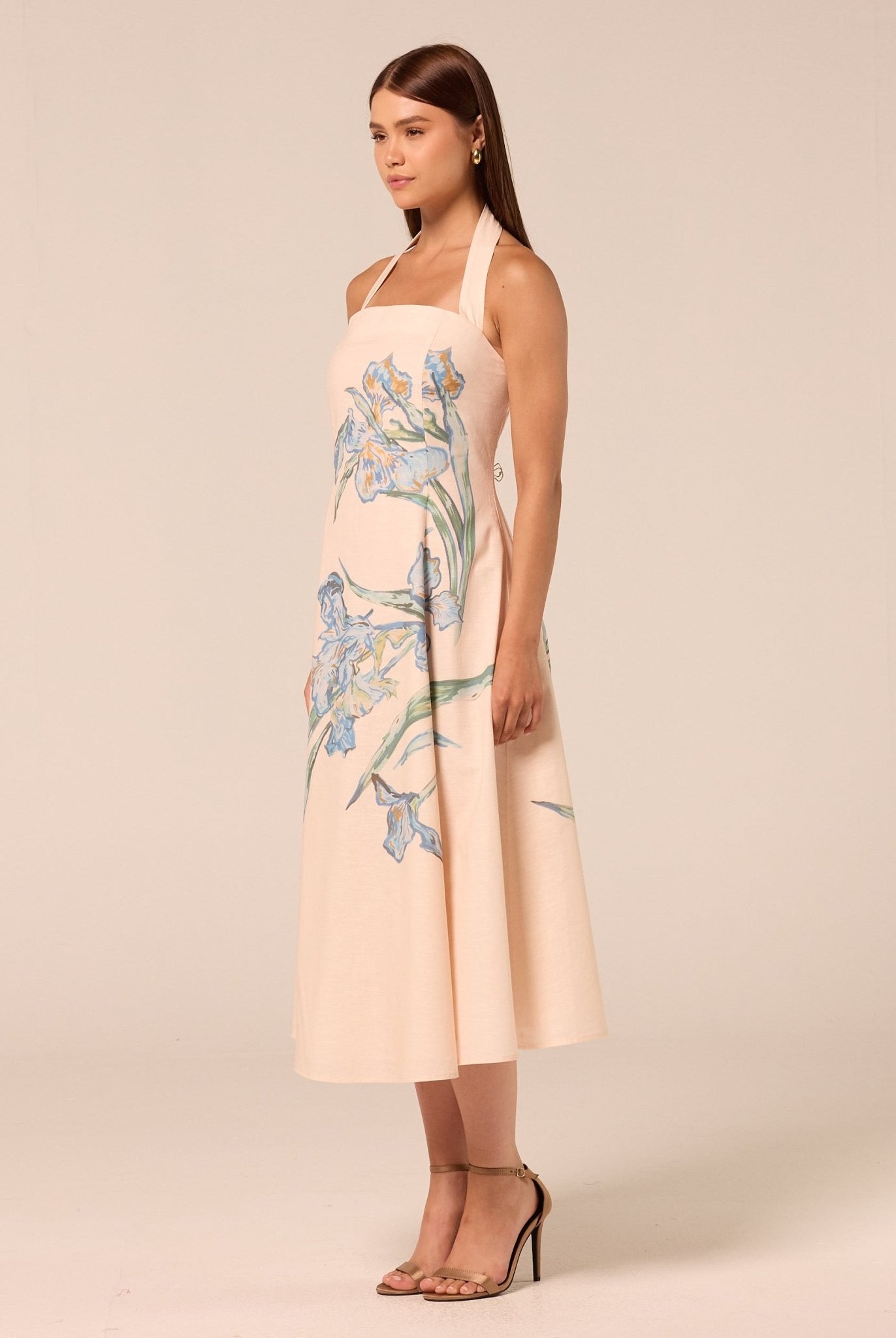 Blue Floral Print Linen Blend Dress - shopaleena