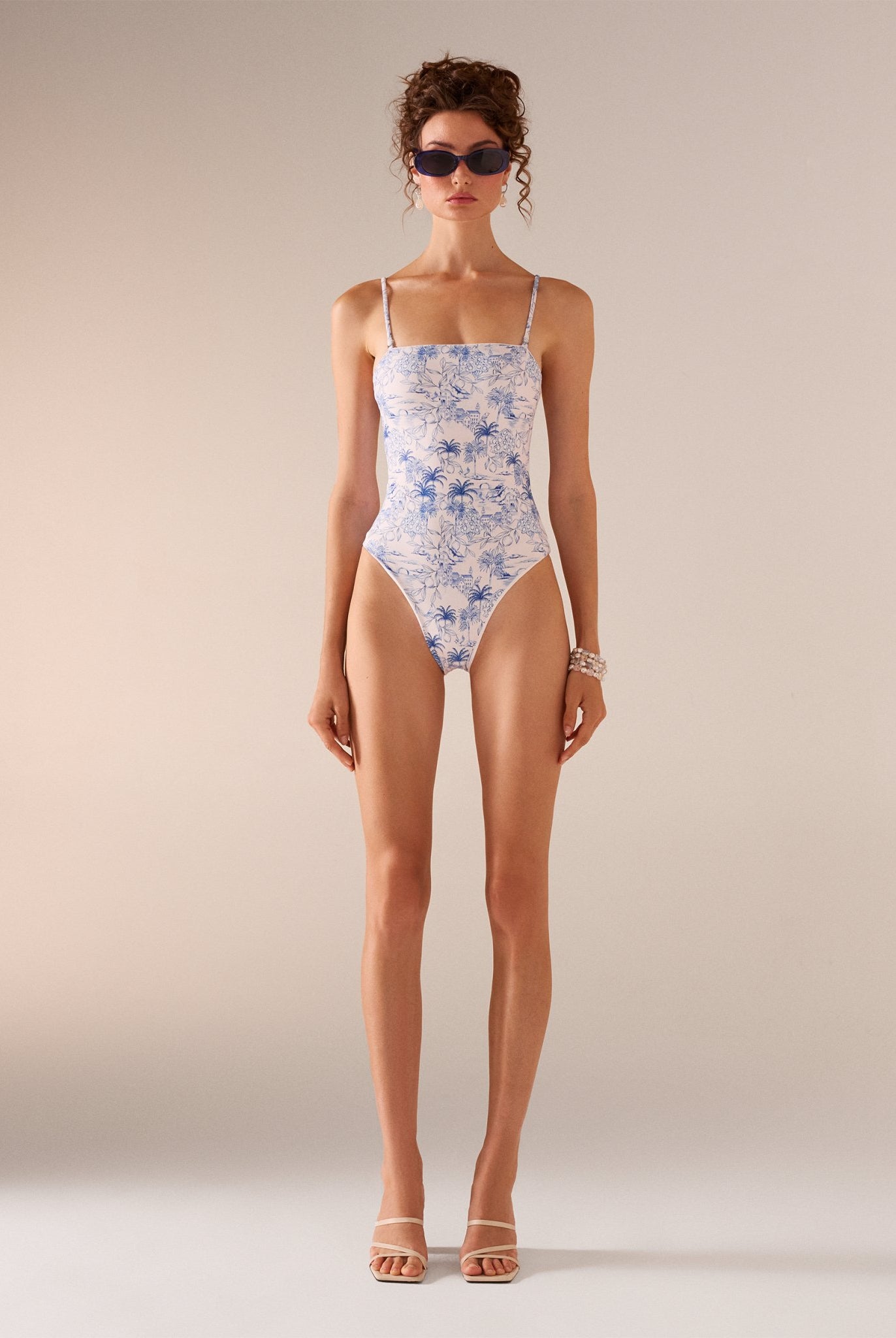 Blue Floral Print Swimsuit - shopaleena