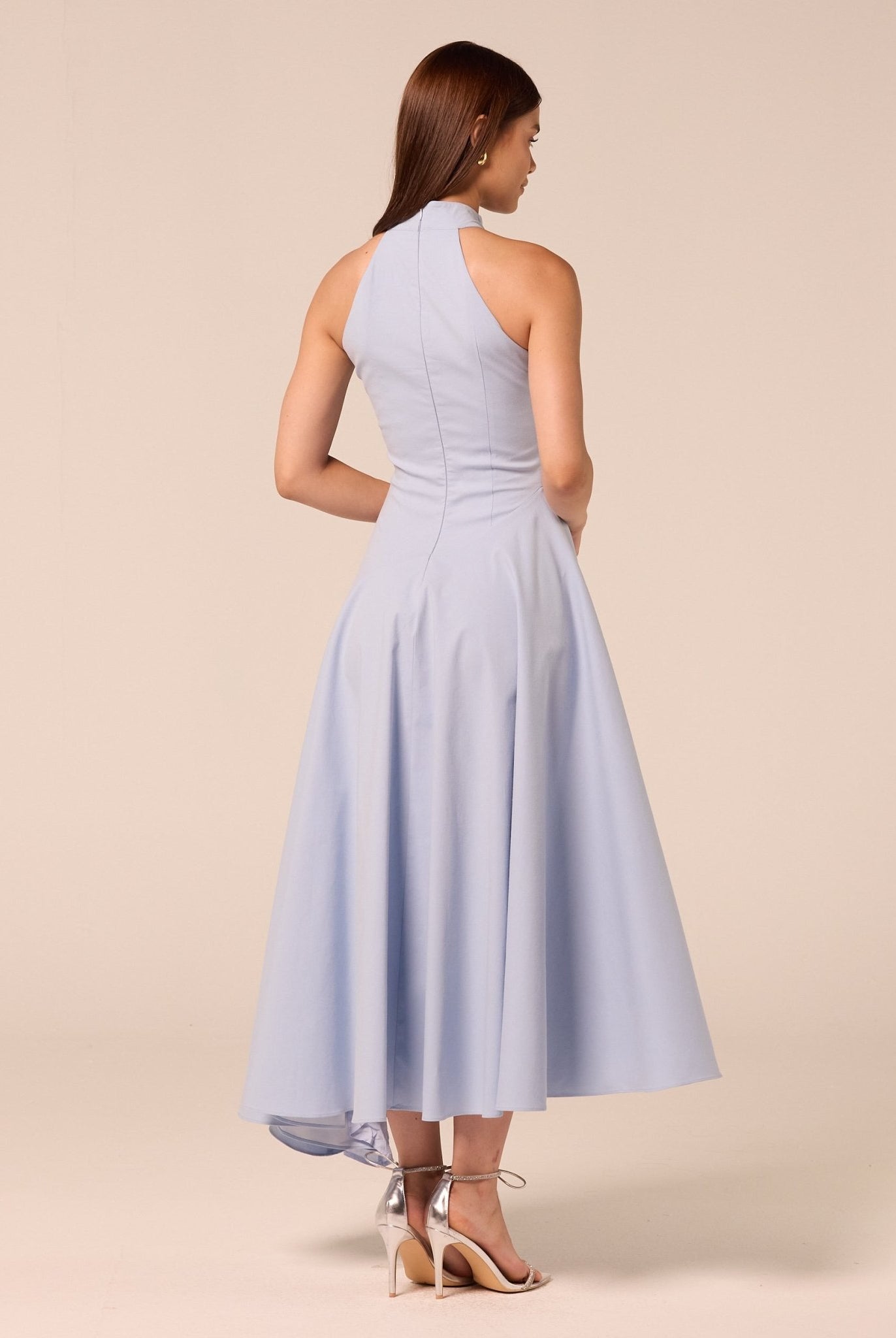 Blue High-Neck Poplin Midi Dress - shopaleena