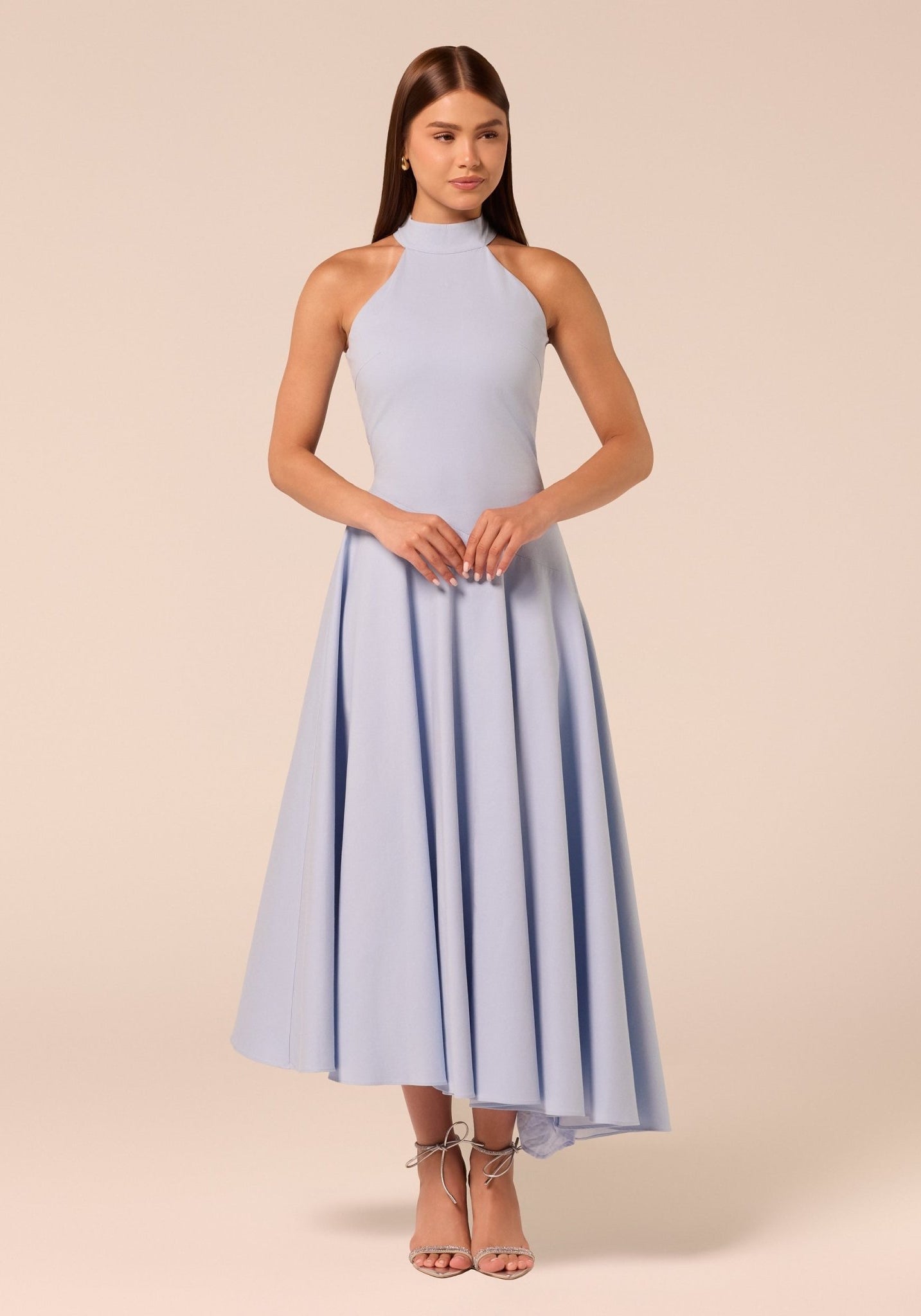 Blue High-Neck Poplin Midi Dress - shopaleena