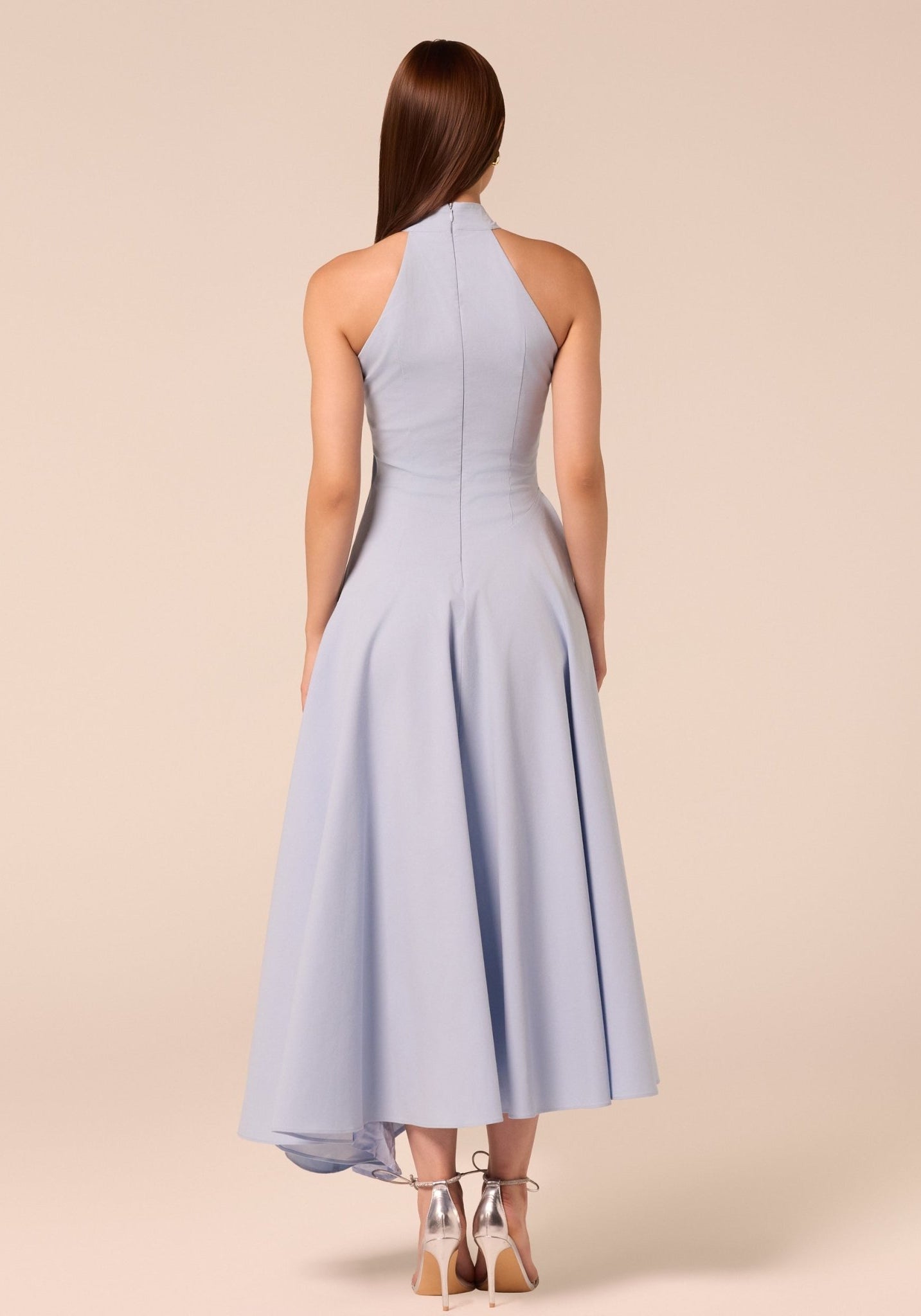 Blue High-Neck Poplin Midi Dress - shopaleena
