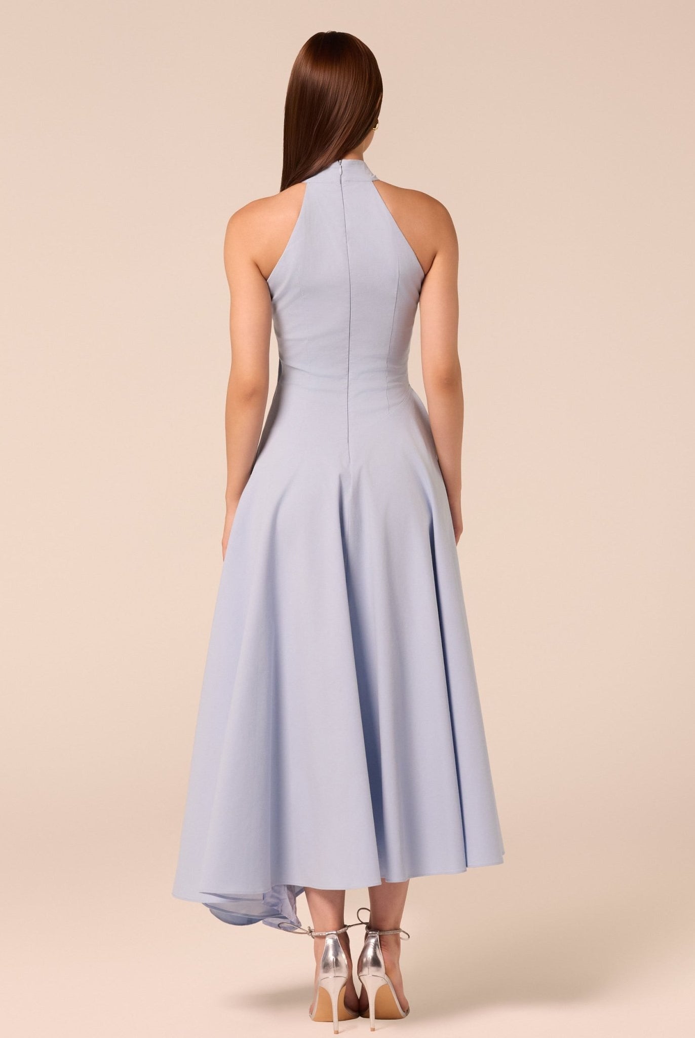 Blue High-Neck Poplin Midi Dress - shopaleena