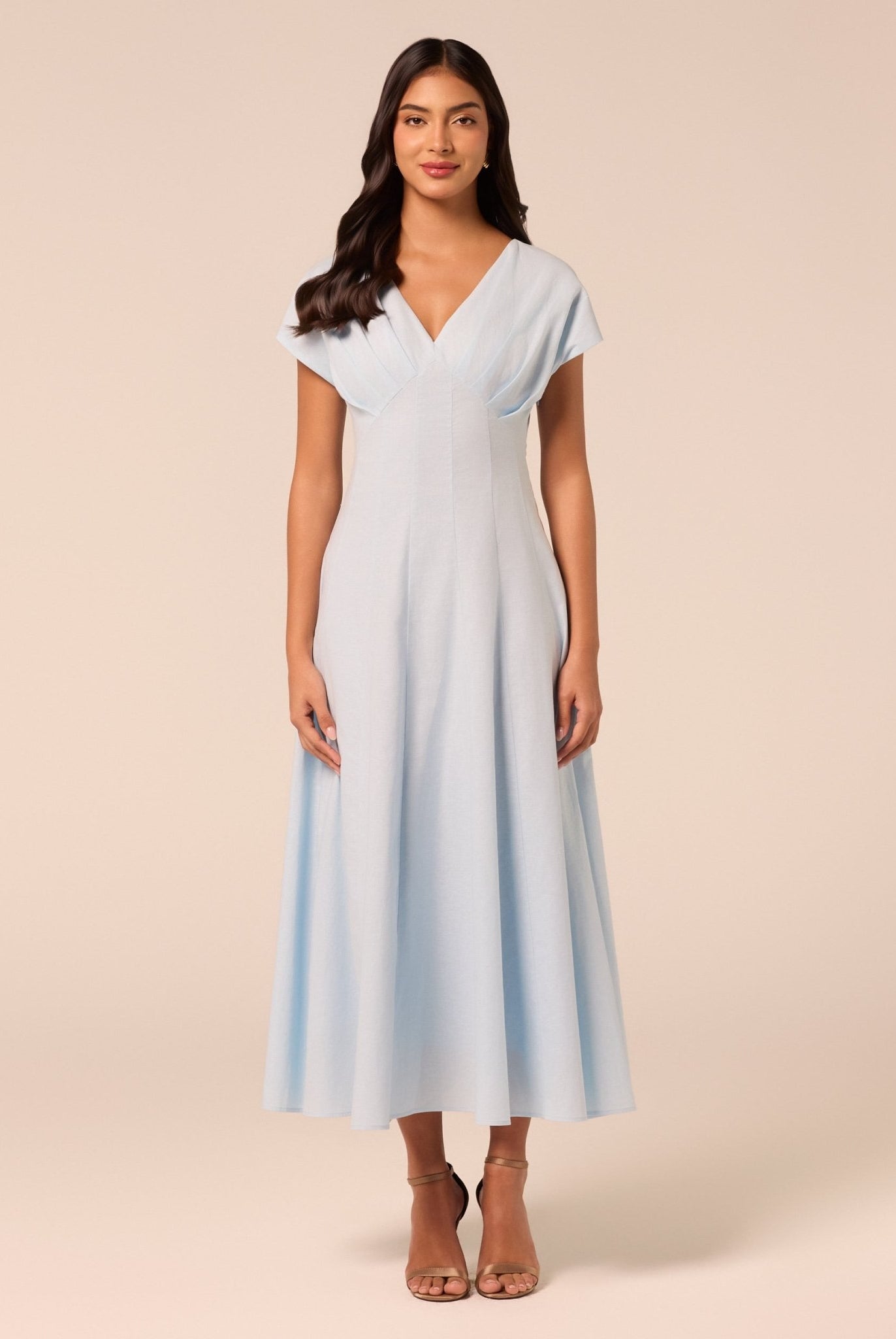 Blue Kimono Sleeve Linen Dress - shopaleena