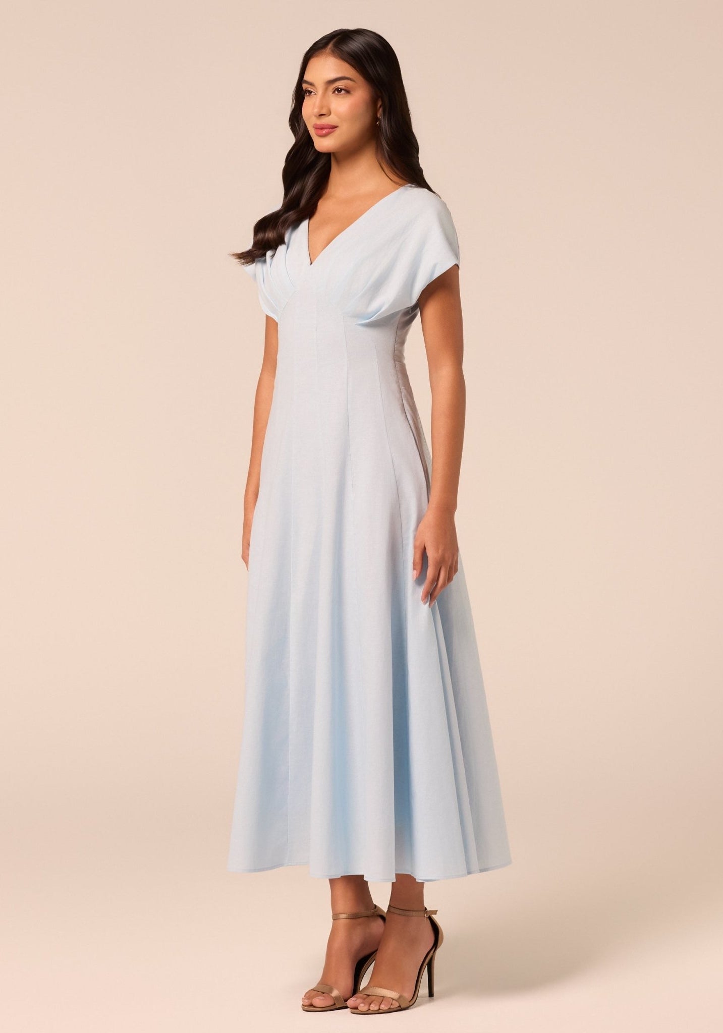Blue Kimono Sleeve Linen Dress - shopaleena