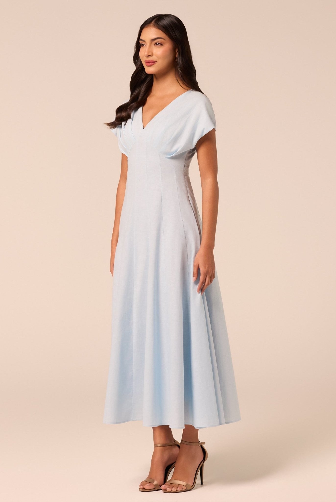 Blue Kimono Sleeve Linen Dress - shopaleena
