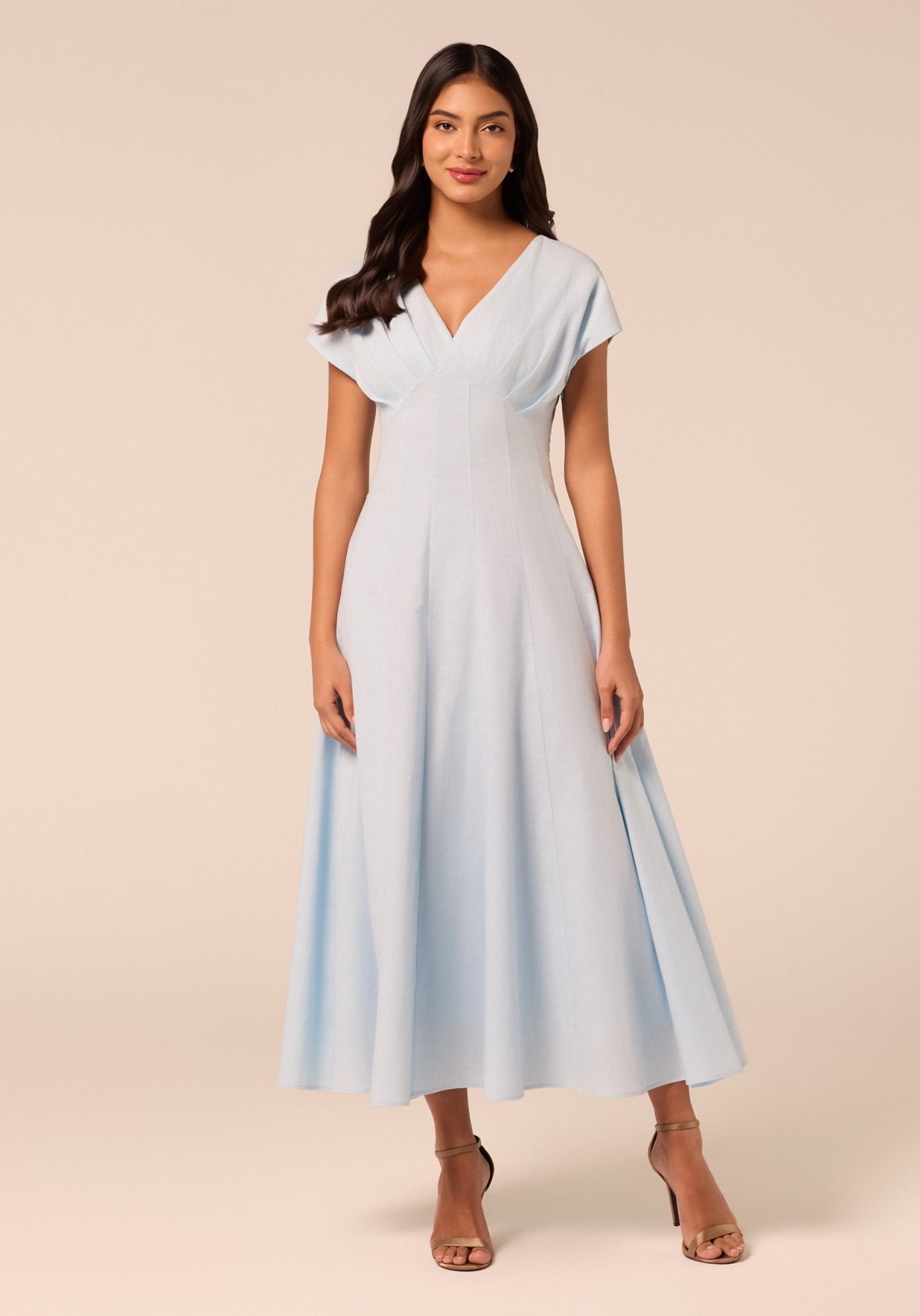 Blue Kimono Sleeve Linen Dress - shopaleena