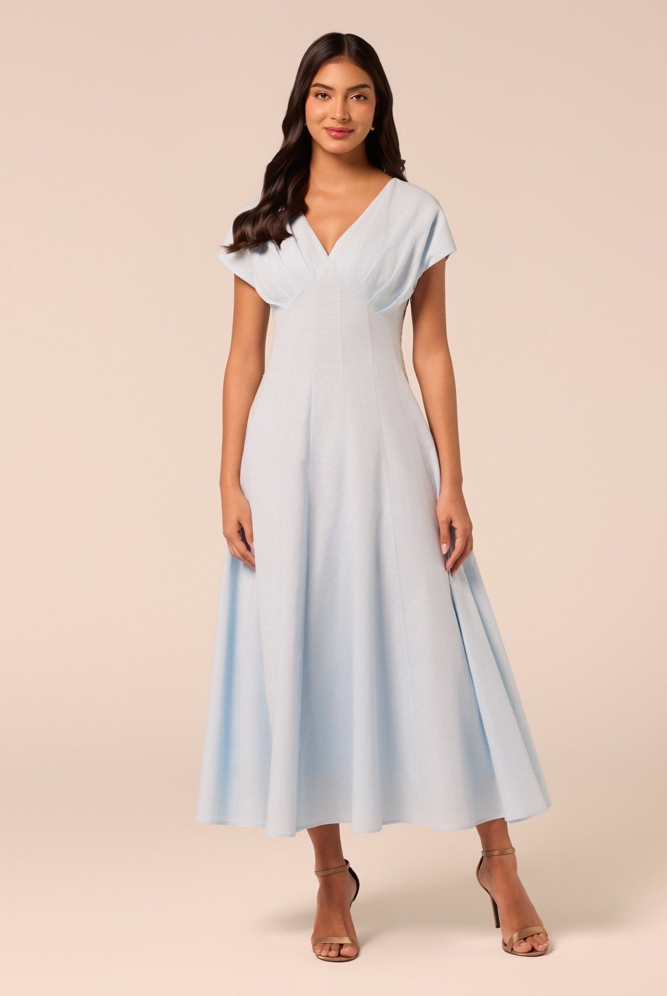 Blue Kimono Sleeve Linen Dress - shopaleena
